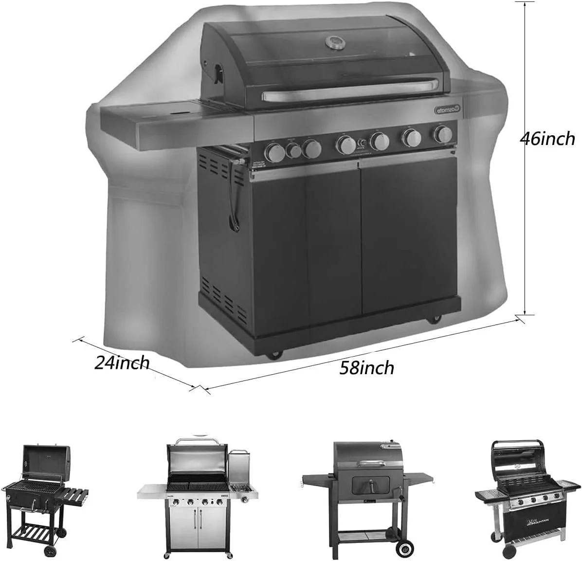 Outdoor Waterproof Black Barbecue Grill Cover, 58 Inch With Storage Bag NEW - Image 2