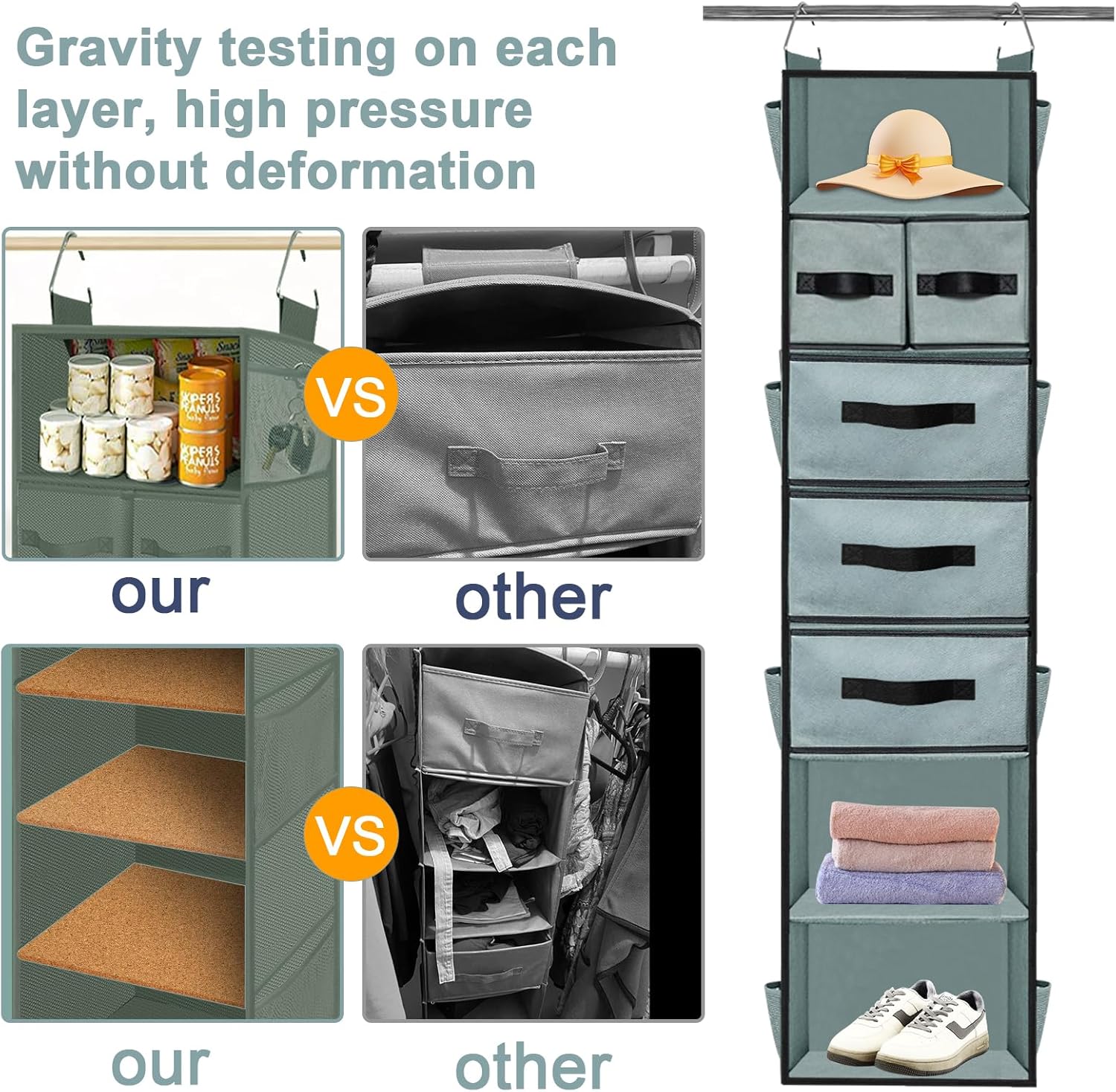 VERONLY 7-Shelf Hanging Closet Organizer with 5 Drawers, Grey Storage NEW - Image 5
