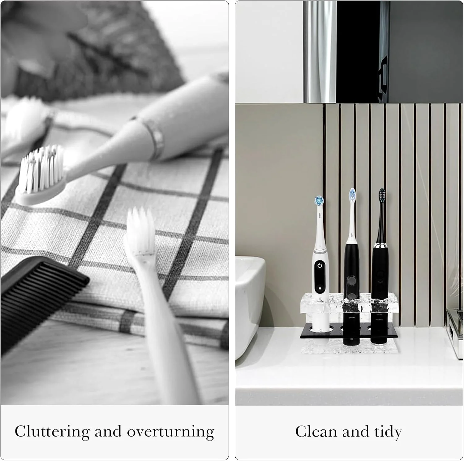 Linkidea Acrylic 3-Slot Toothbrush Holder for Bathroom Shower Storage Black NEW - Image 4