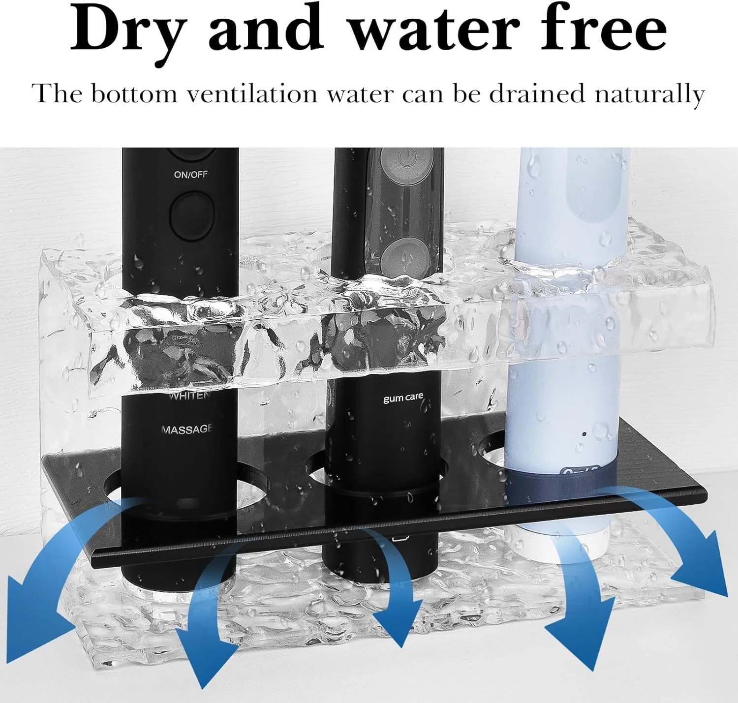 Linkidea Acrylic 3-Slot Toothbrush Holder for Bathroom Shower Storage Black NEW - Image 5