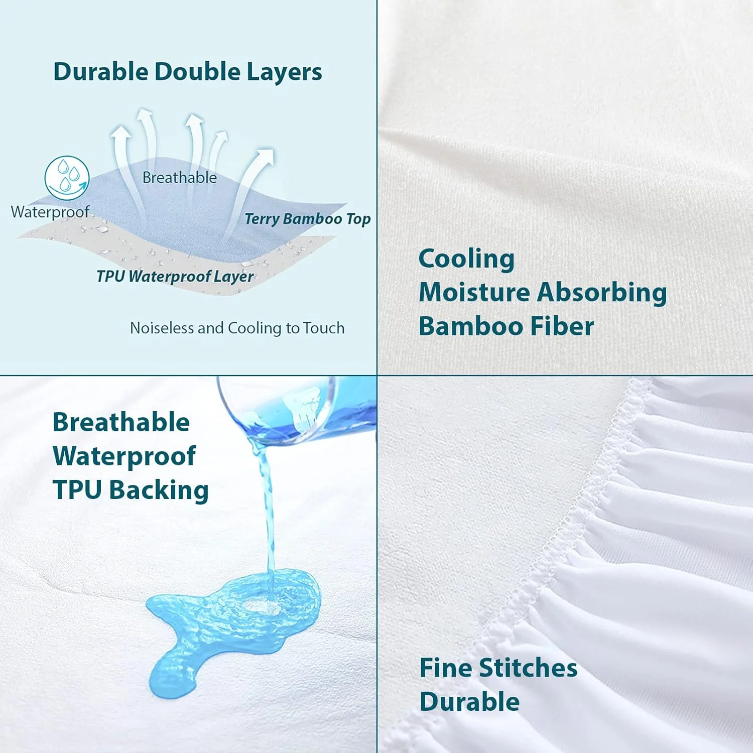 SpireHues Cooling Bamboo Mattress Protector Waterproof Noiseless Fitted KING NEW - Image 5