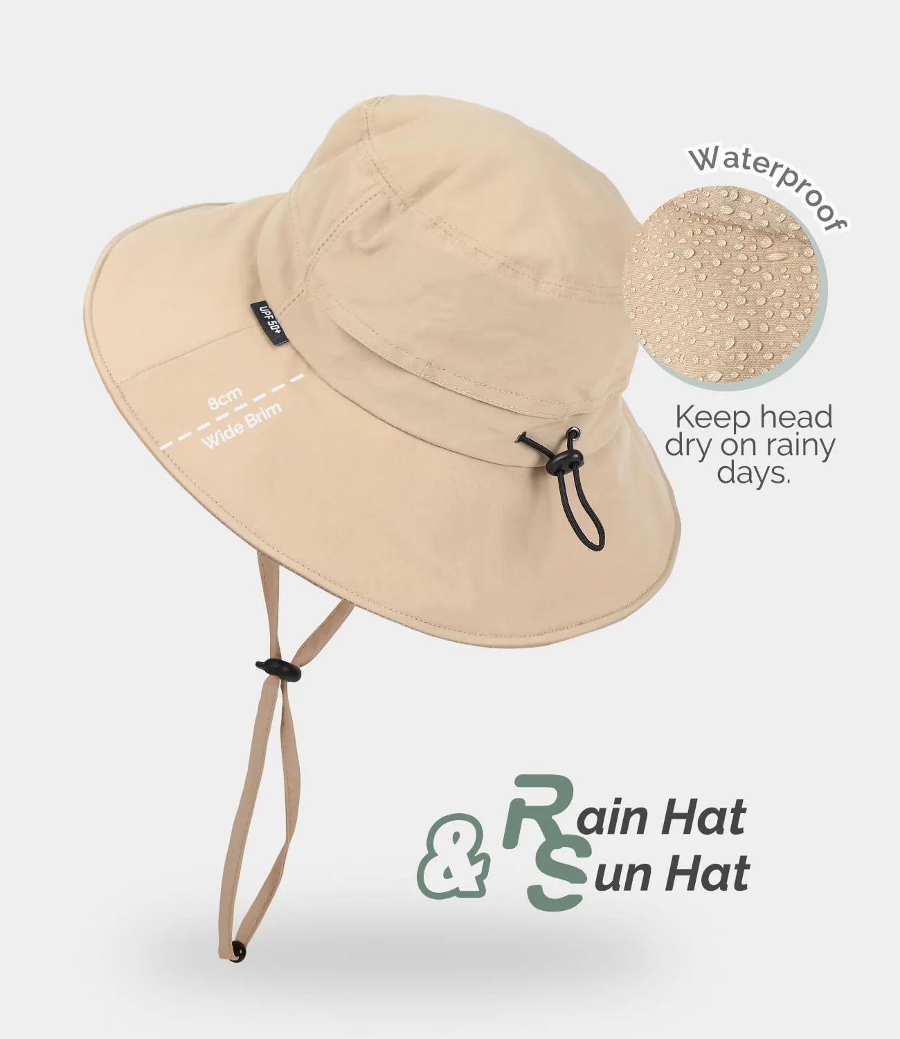 Creekstone Waterproof Bucket Hat Sun Protection UPF50+ Packable Khaki OSFM NEW - Image 2