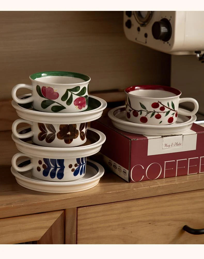 Givvate Ceramic Coffee Cup & Saucer Wide Cappuccino Mug for Hot Drinks Brown NEW - Image 4