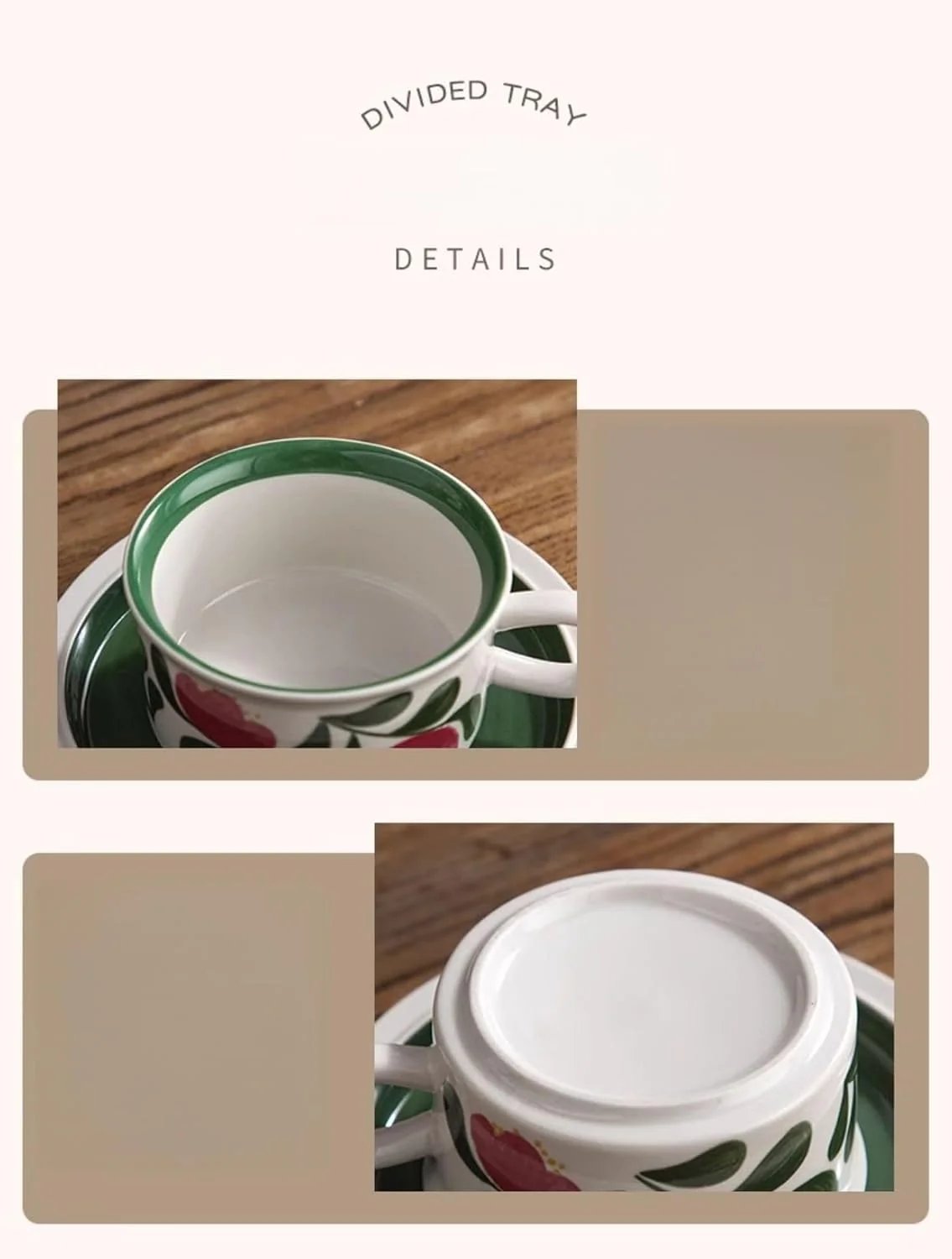 Givvate Ceramic Coffee Cup & Saucer Wide Cappuccino Mug for Hot Drinks Brown NEW - Image 5