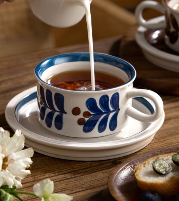Givvate Small Blue Ceramic Coffee Cup and Saucer Tea Mug Cappuccino Set NEW - Image 2