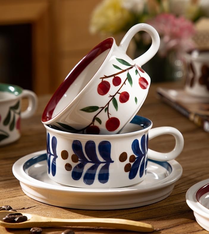 Givvate Small Blue Ceramic Coffee Cup and Saucer Tea Mug Cappuccino Set NEW - Image 5