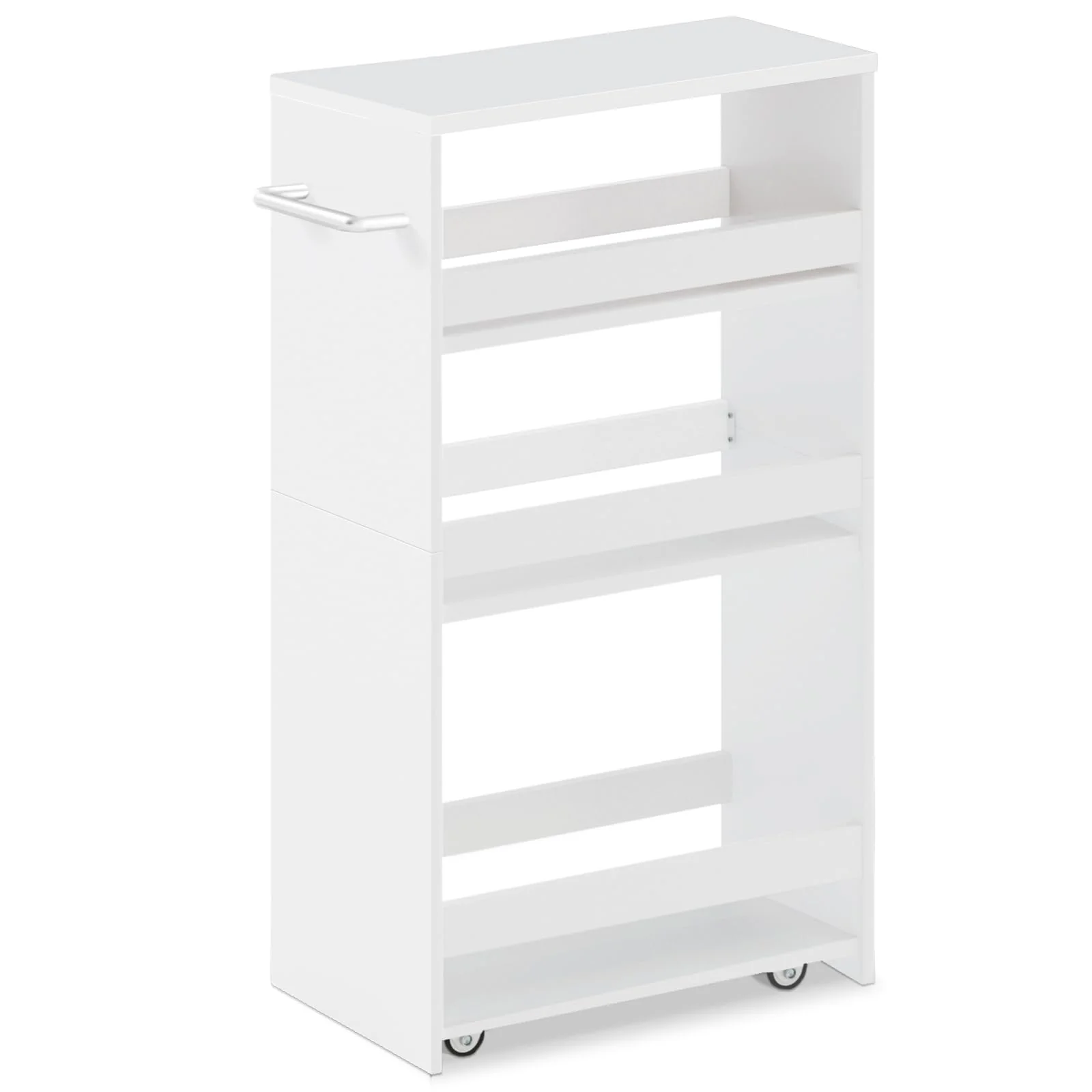 MARTY 4-Tier Slim Rolling Storage Cart, Engineered Wood, 7.9"W, All White NEW