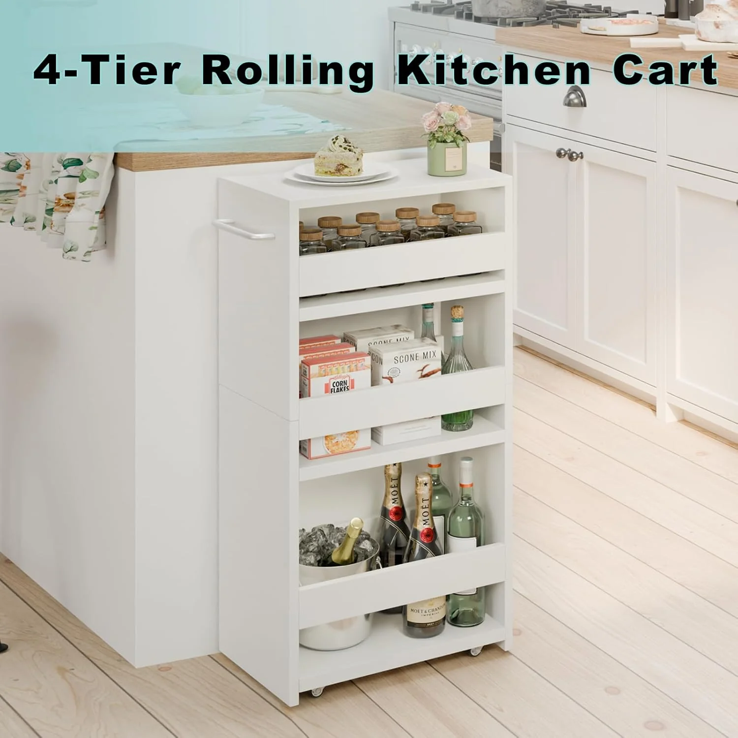 MARTY 4-Tier Slim Rolling Storage Cart, Engineered Wood, 7.9"W, All White NEW - Image 5