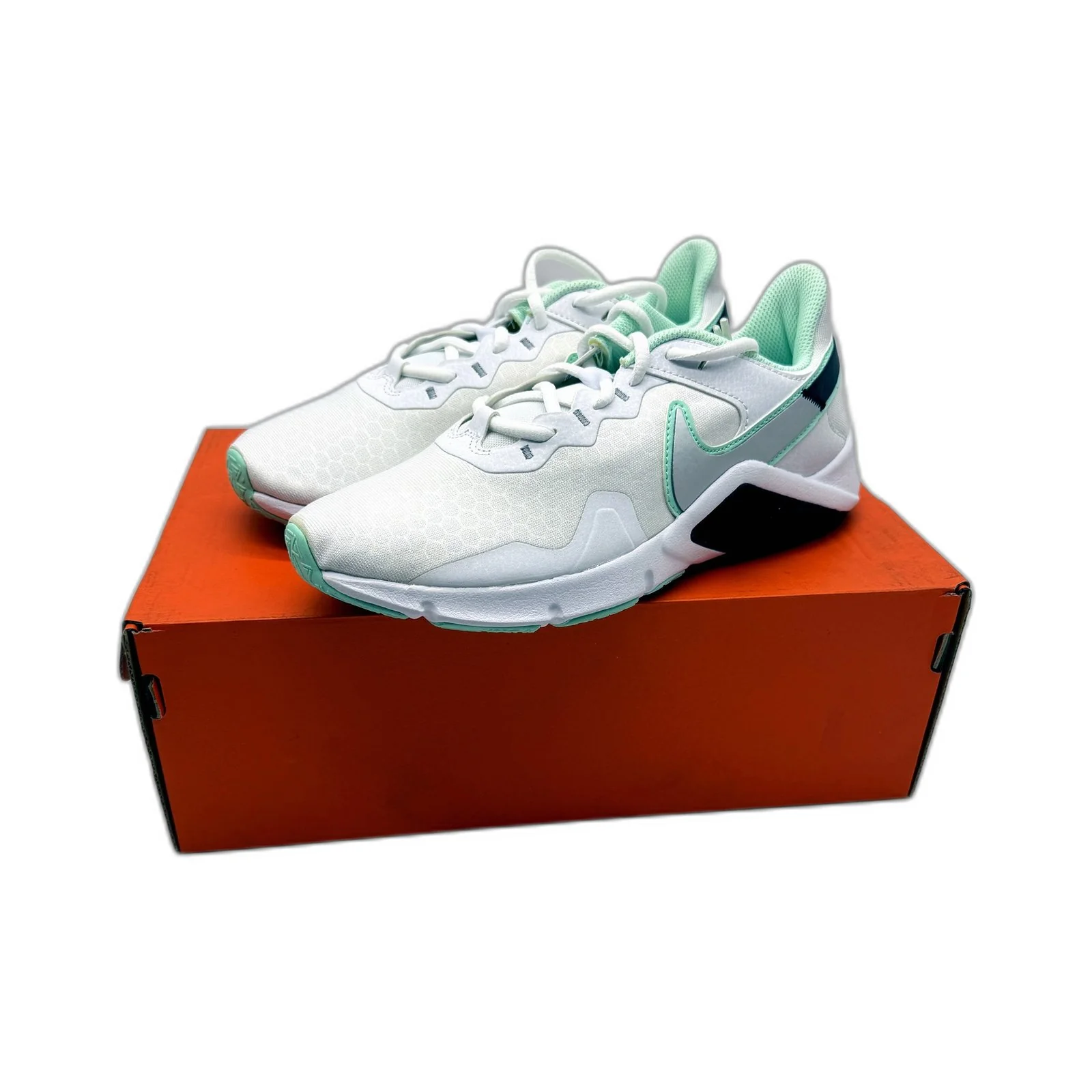 Nike Womens Legend Essential 2 Sneakers White Metallic Silver US 8 DEMO - Image 2