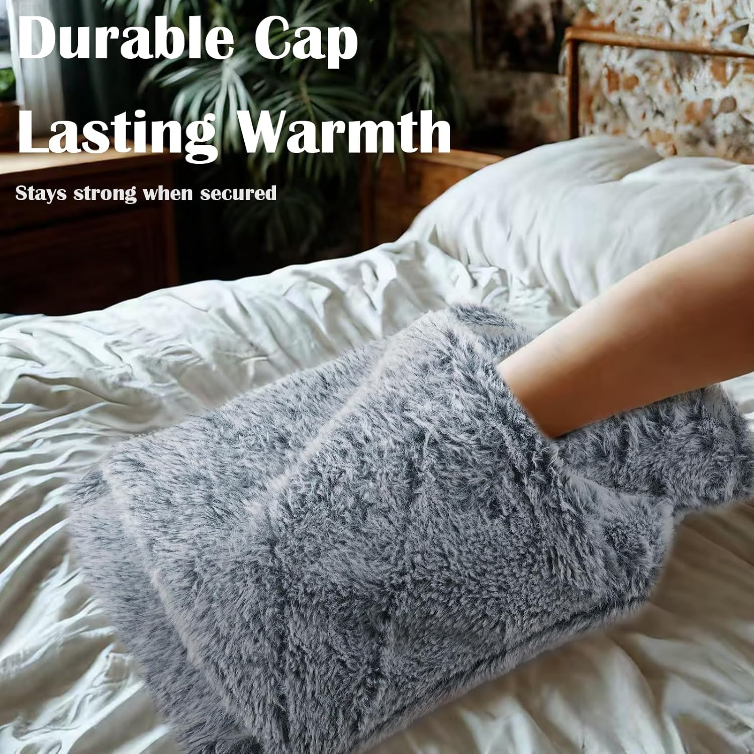LMXMGRG Gray Hot Water Bottle 2L with Luxury Cosy Faux Fur Warmer Bag NEW - Image 5