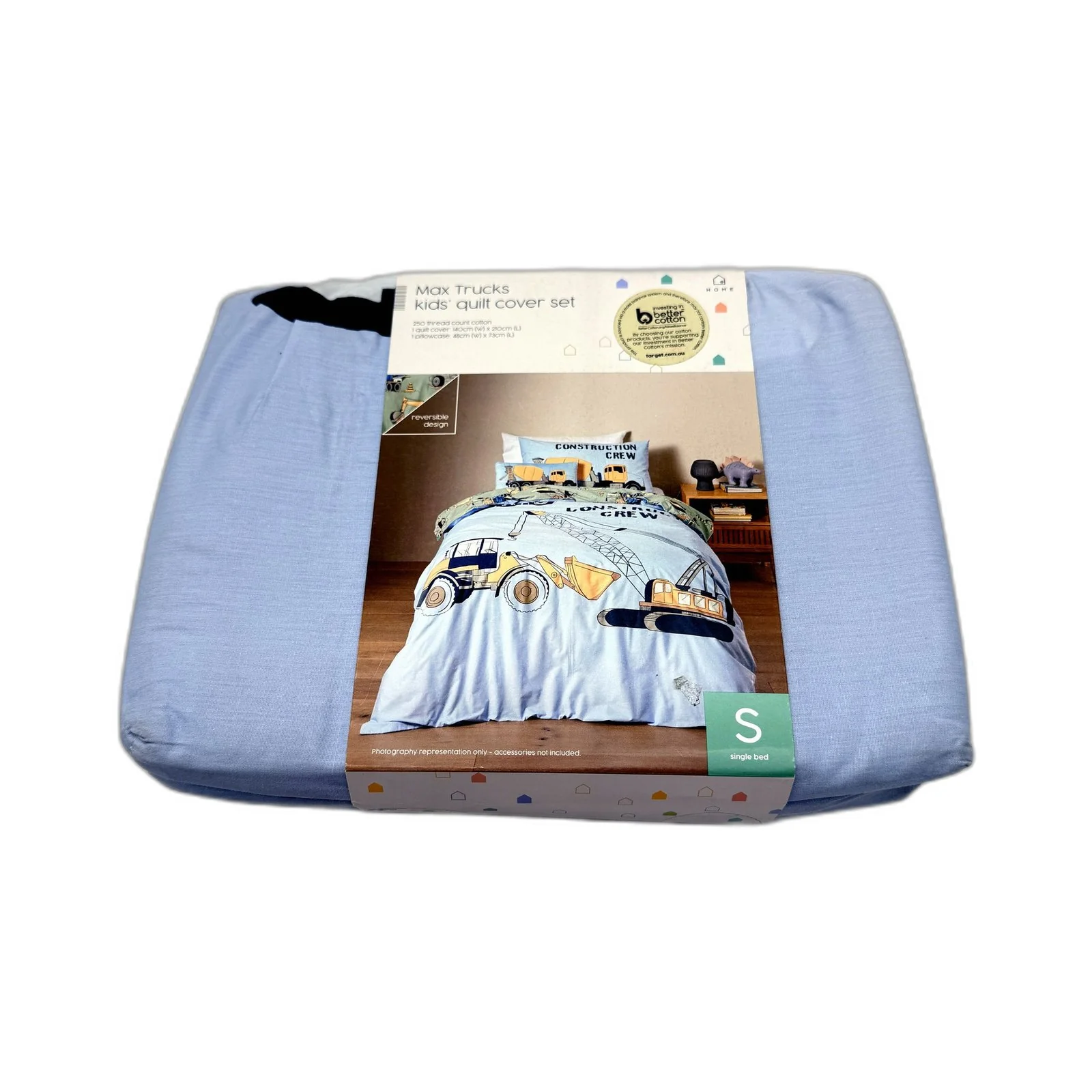 Target Max Trucks Kids' Reversible Blue 250TC Quilt Cover Set SINGLE Bed NEW - Image 2