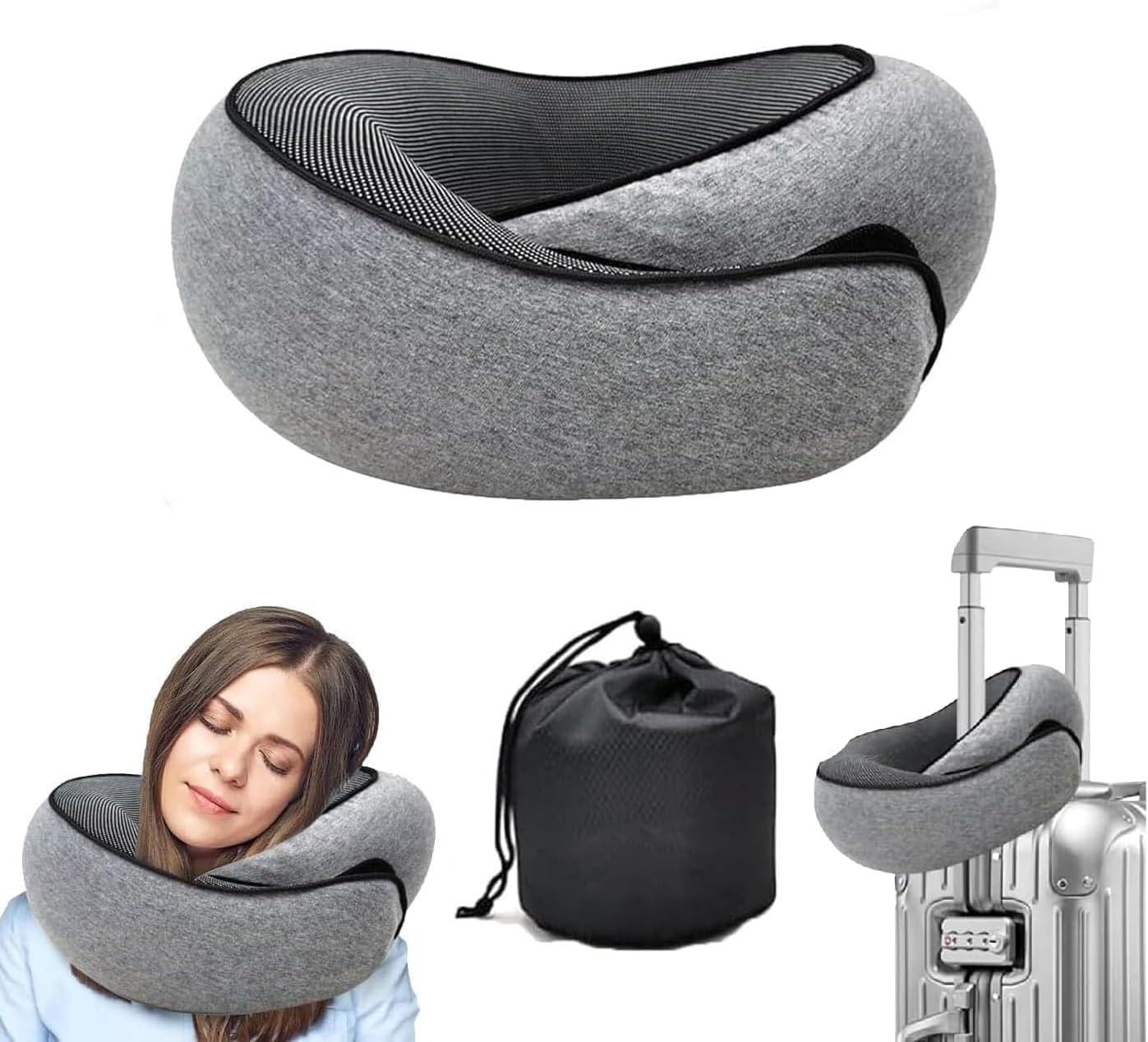 WEERSHUN Memory Foam Neck Pillow for Travel, Dark Gray In Carry Bag OSFM NEW - Image 2