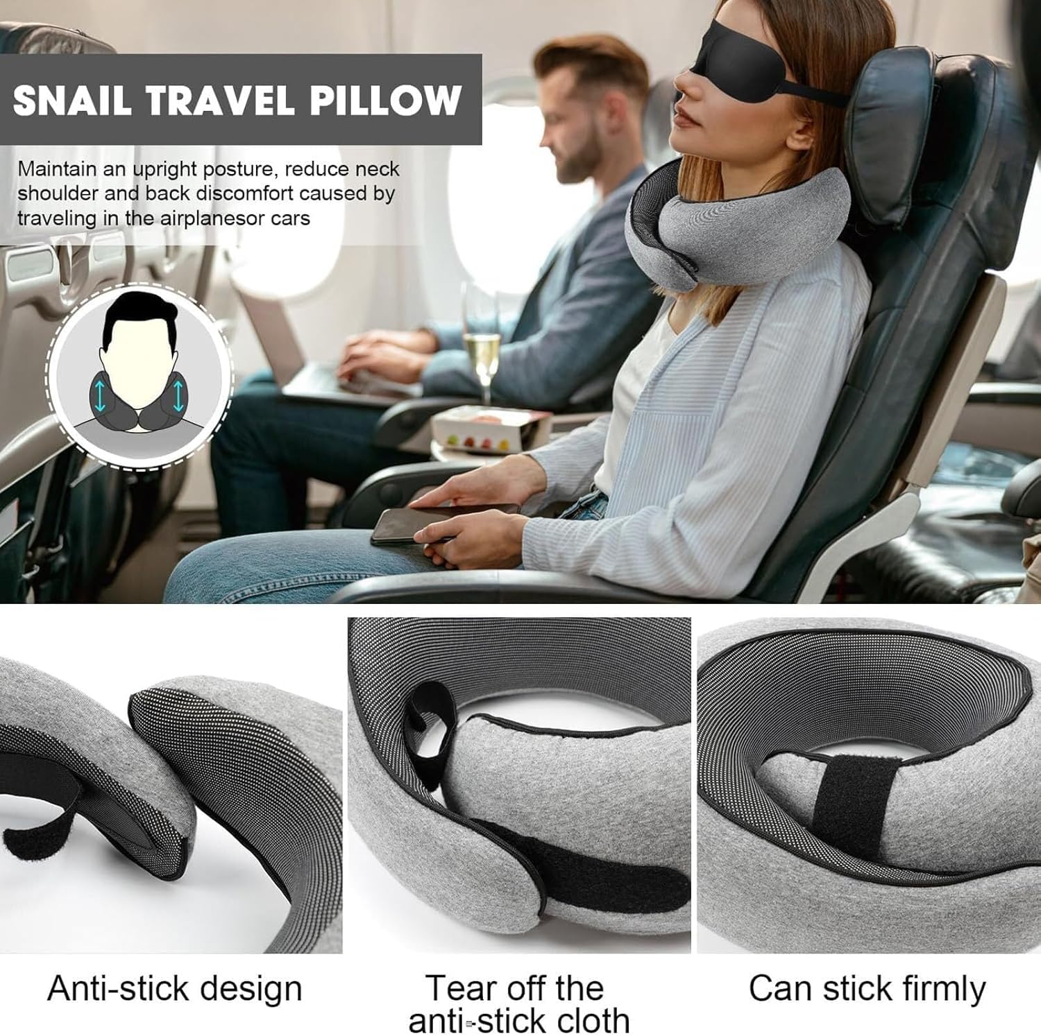 WEERSHUN Memory Foam Neck Pillow for Travel, Dark Gray In Carry Bag OSFM NEW - Image 3