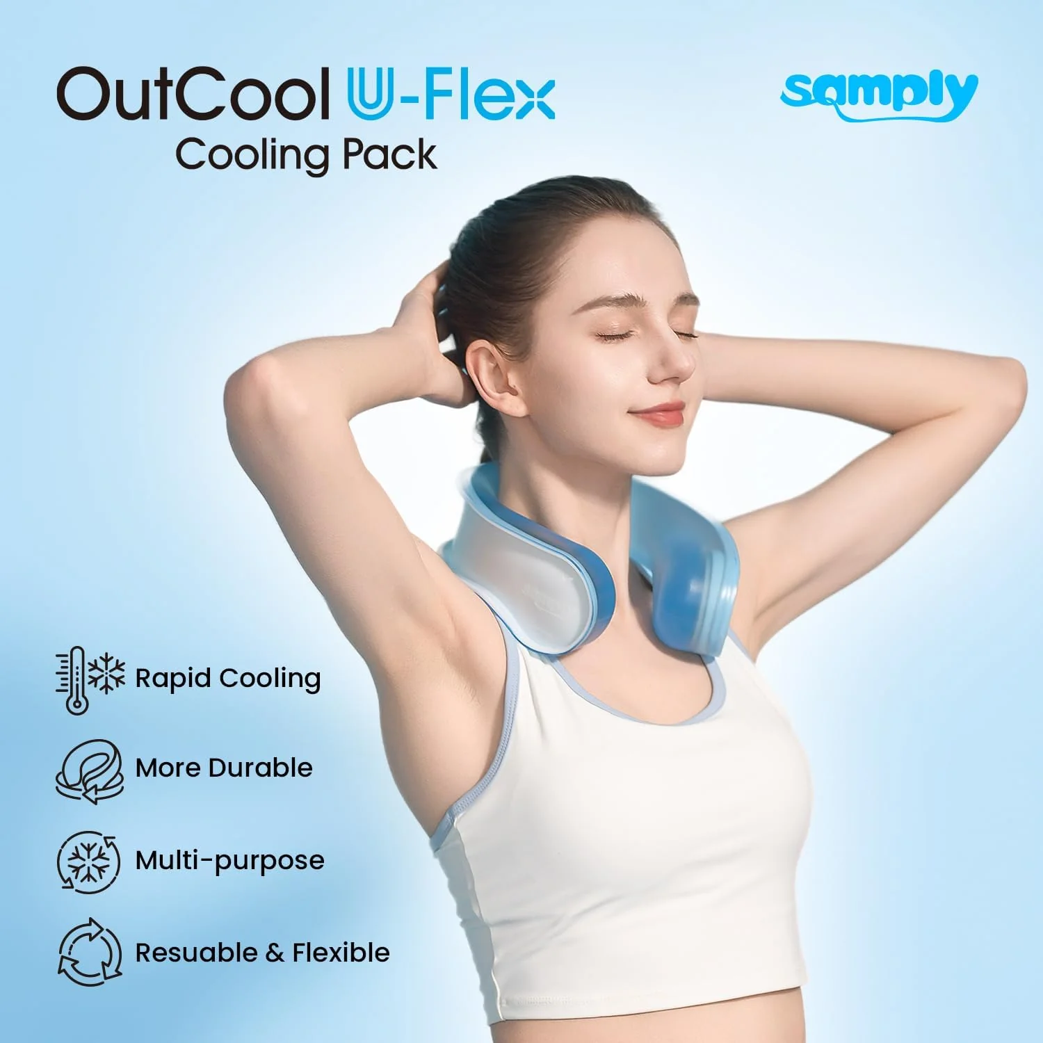 samply Portable Neck Fan with Ice-Fillable Cooling Pack for Personal Blue NEW - Image 2