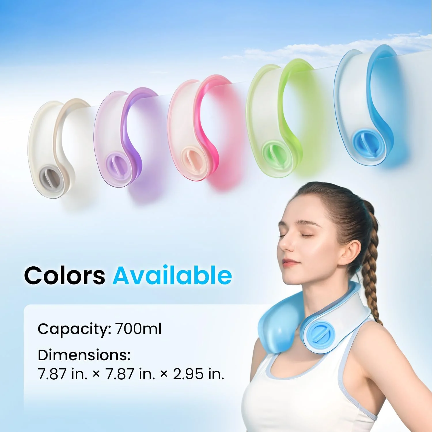 samply Portable Neck Fan with Ice-Fillable Cooling Pack for Personal Blue NEW - Image 3