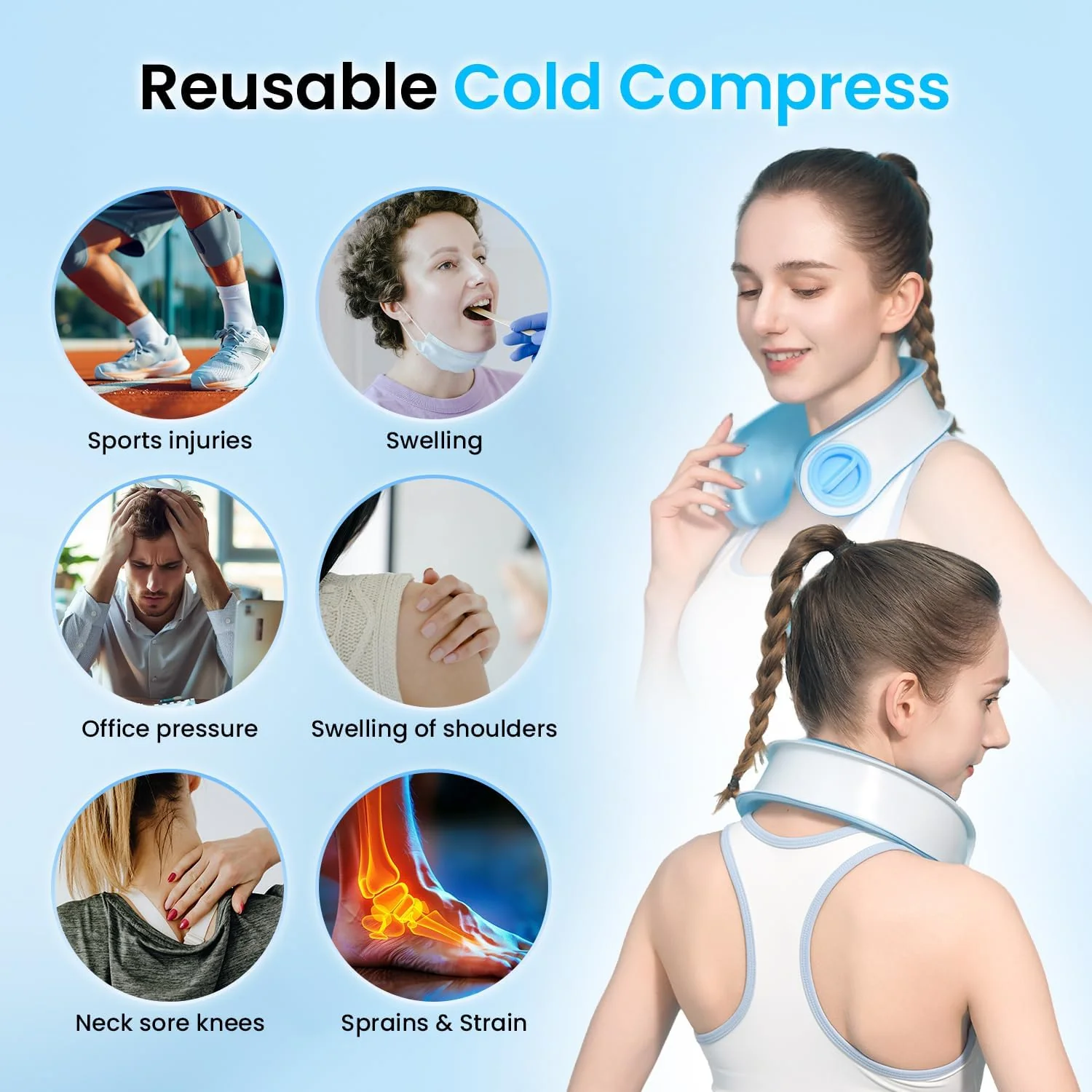samply Portable Neck Fan with Ice-Fillable Cooling Pack for Personal Blue NEW - Image 5