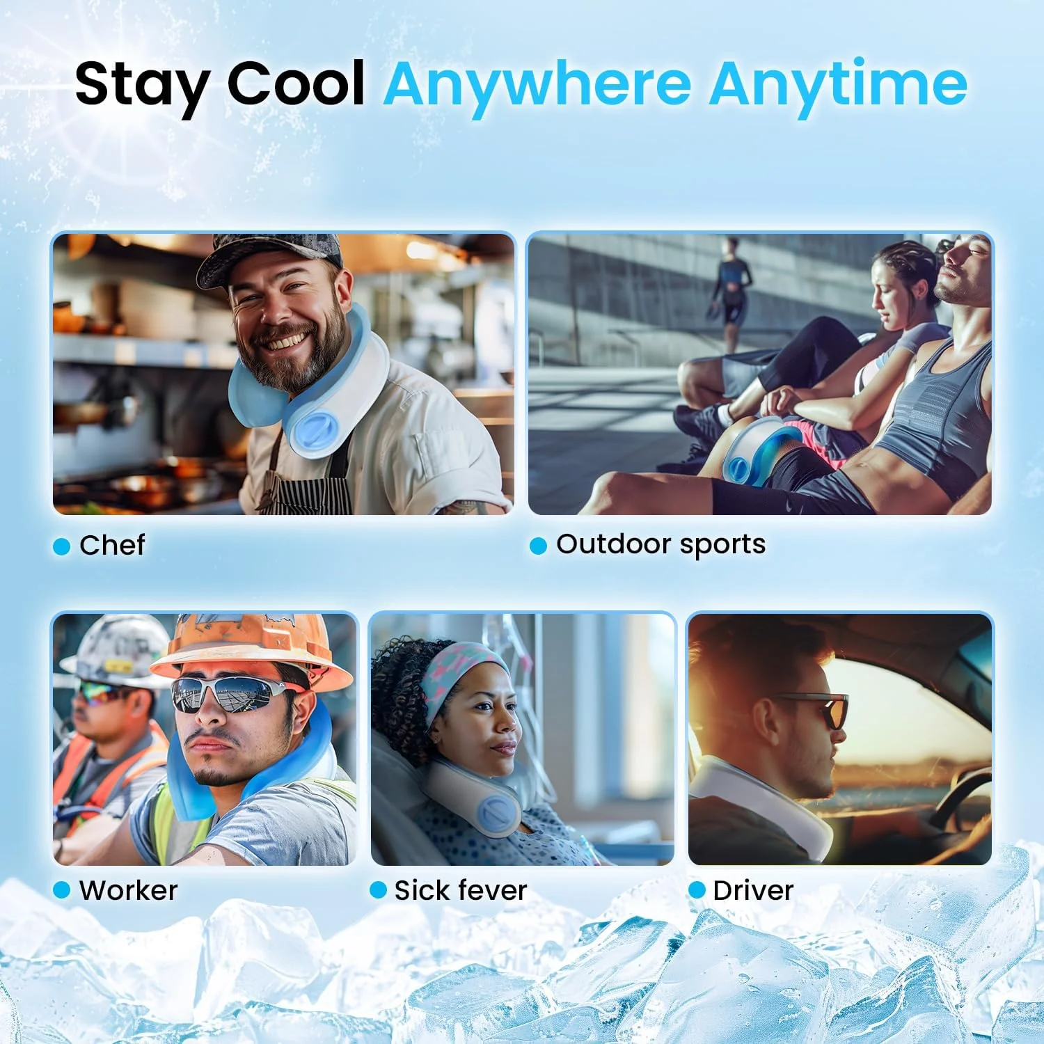 samply Portable Neck Fan with Ice-Fillable Cooling Pack for Personal Blue NEW - Image 6