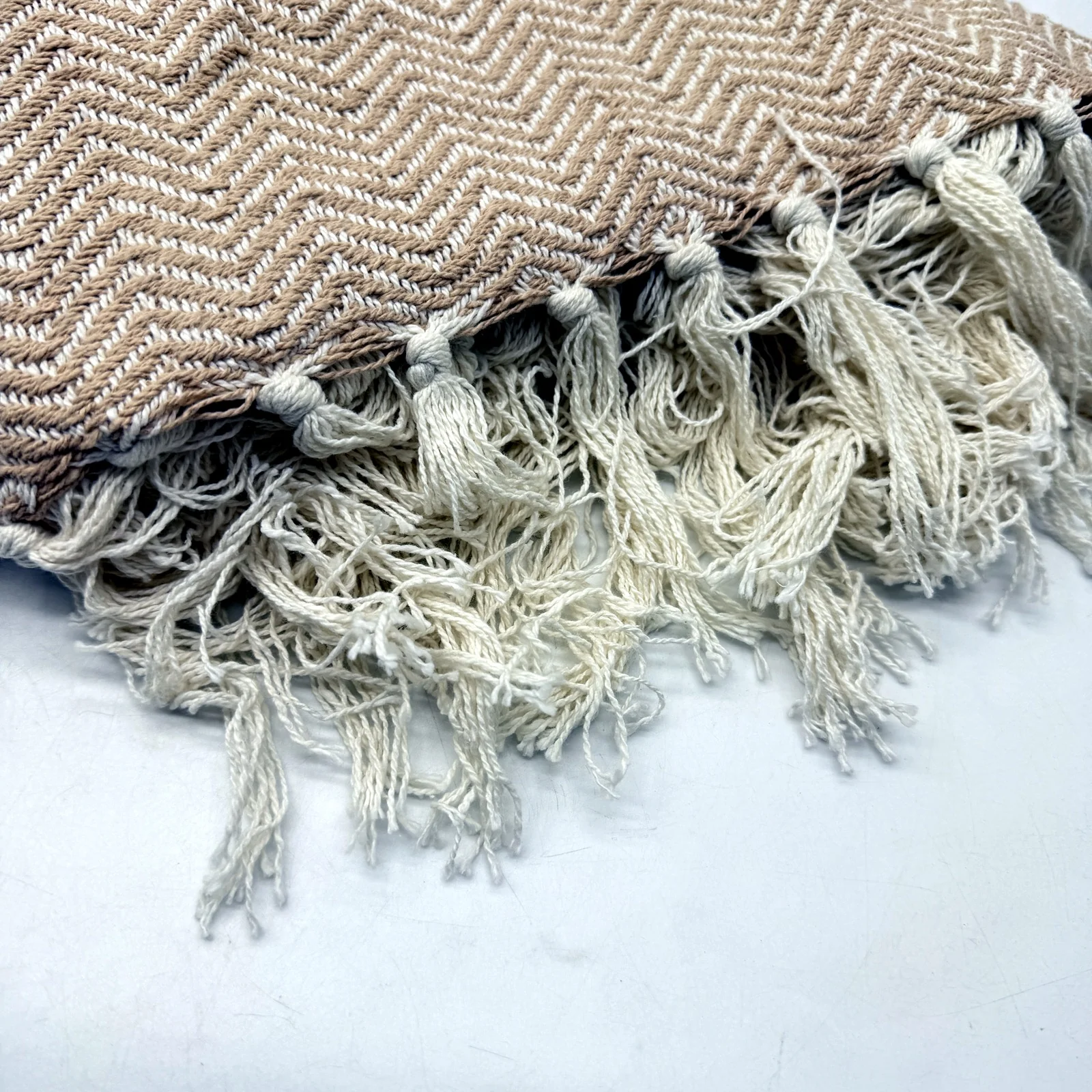Target Oakley Chevron Weave Throw Blanket Sand Cotton Fringed 127 x 152cm NEW - Image 2