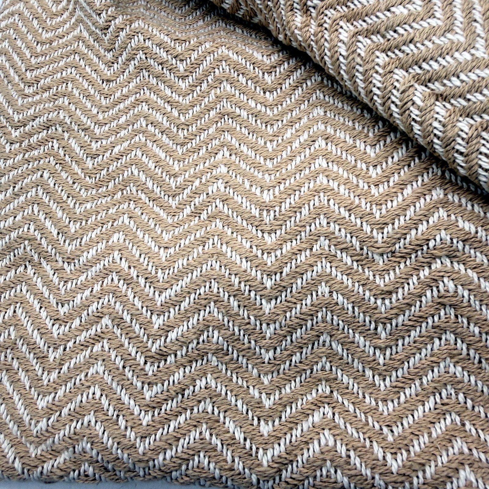 Target Oakley Chevron Weave Throw Blanket Sand Cotton Fringed 127 x 152cm NEW - Image 3