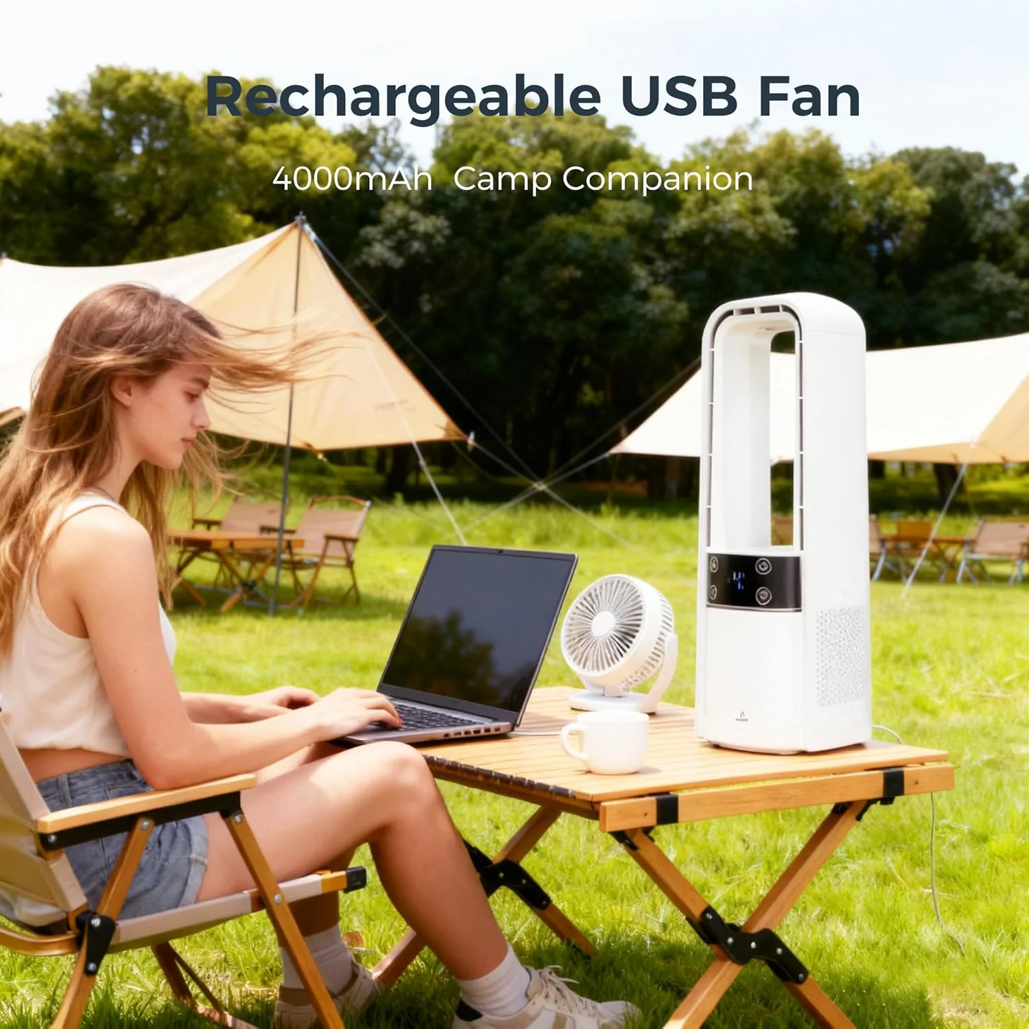 Adjustable Desk Fan 120° Oscillating Rechargeable & Night Light White & Grey NEW - Image 4