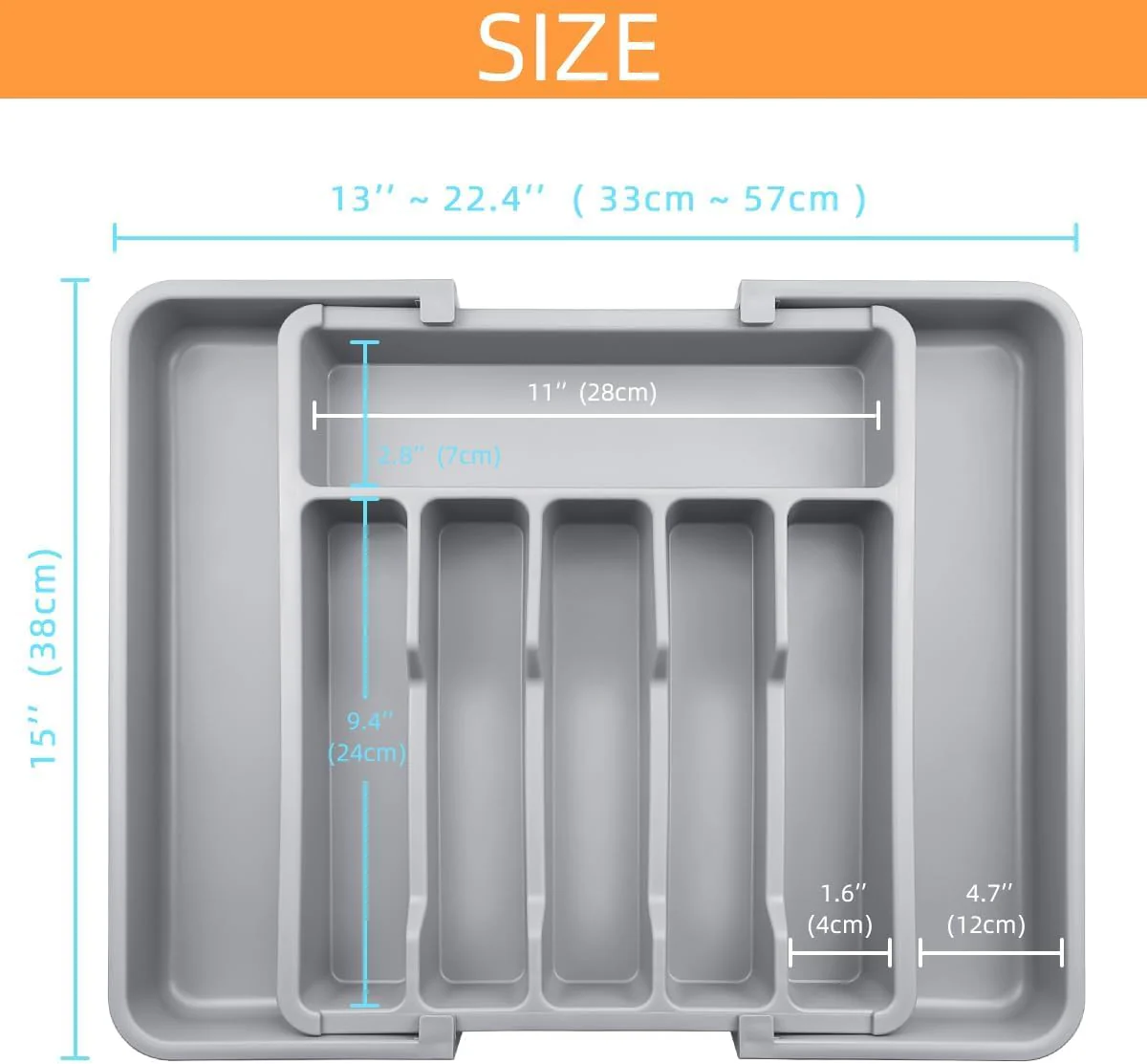 ROROUP Expandable Kitchen Drawer Organizer Adjustable Utensil Tray Grey NEW - Image 2
