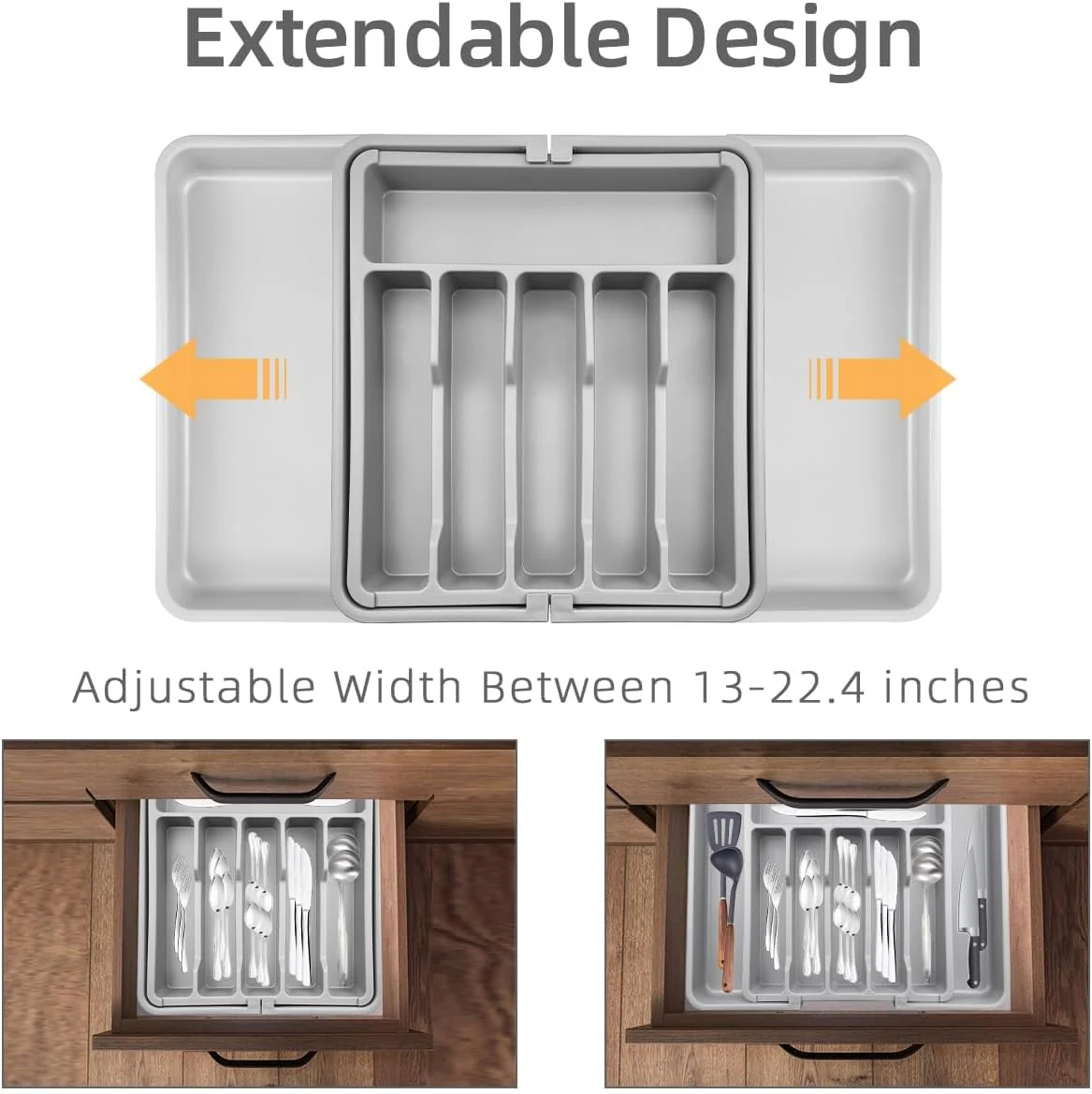 ROROUP Expandable Kitchen Drawer Organizer Adjustable Utensil Tray Grey NEW - Image 3