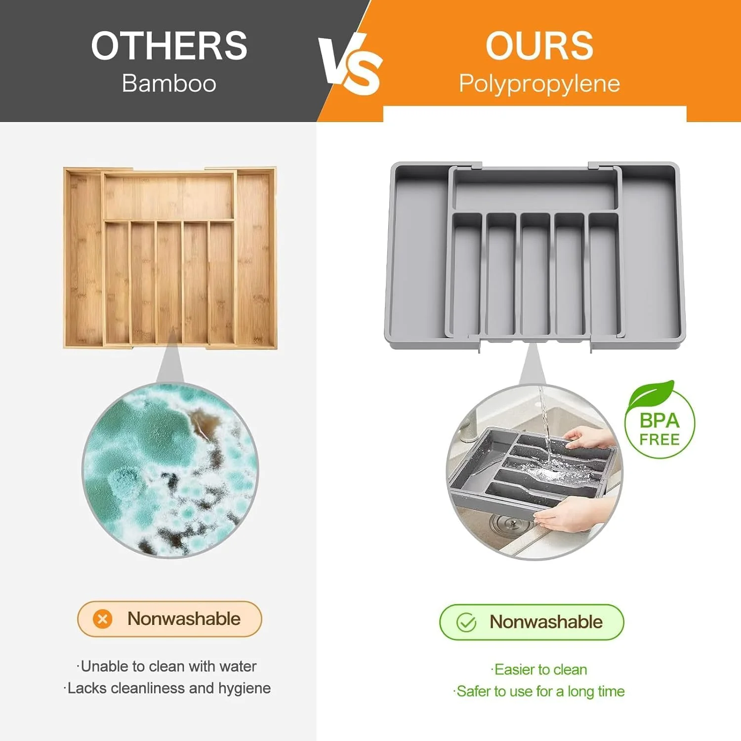ROROUP Expandable Kitchen Drawer Organizer Adjustable Utensil Tray Grey NEW - Image 5