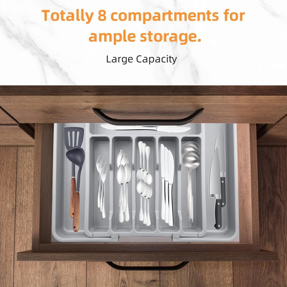 ROROUP Expandable Kitchen Drawer Organizer Adjustable Utensil Tray Grey NEW - Image 6
