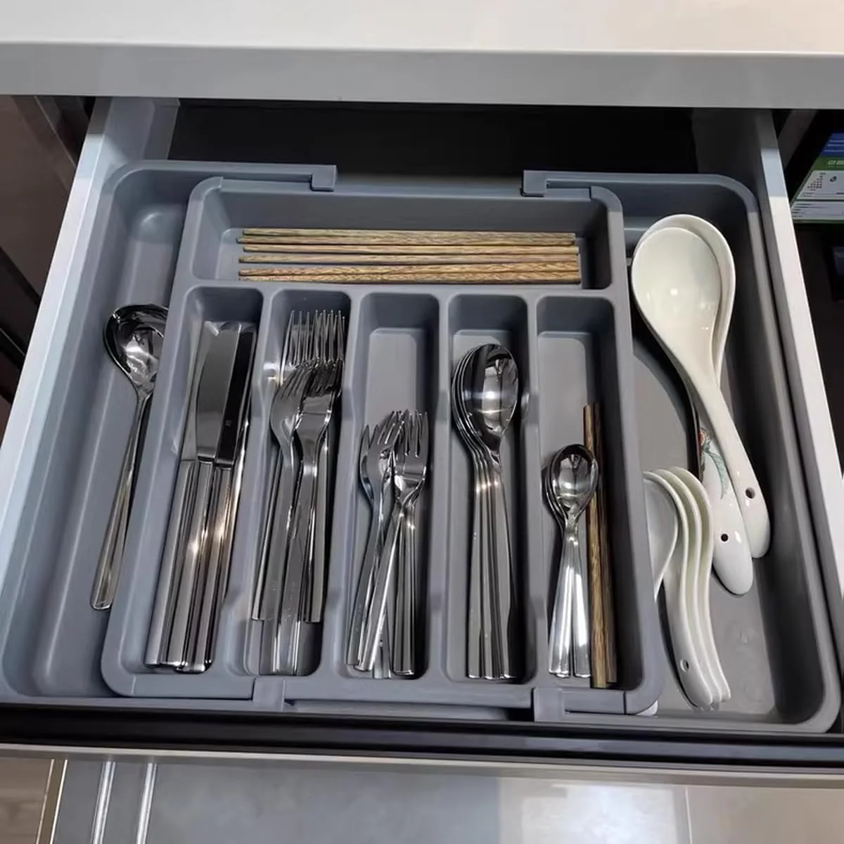 ROROUP Expandable Kitchen Drawer Organizer Adjustable Utensil Tray Grey NEW - Image 7