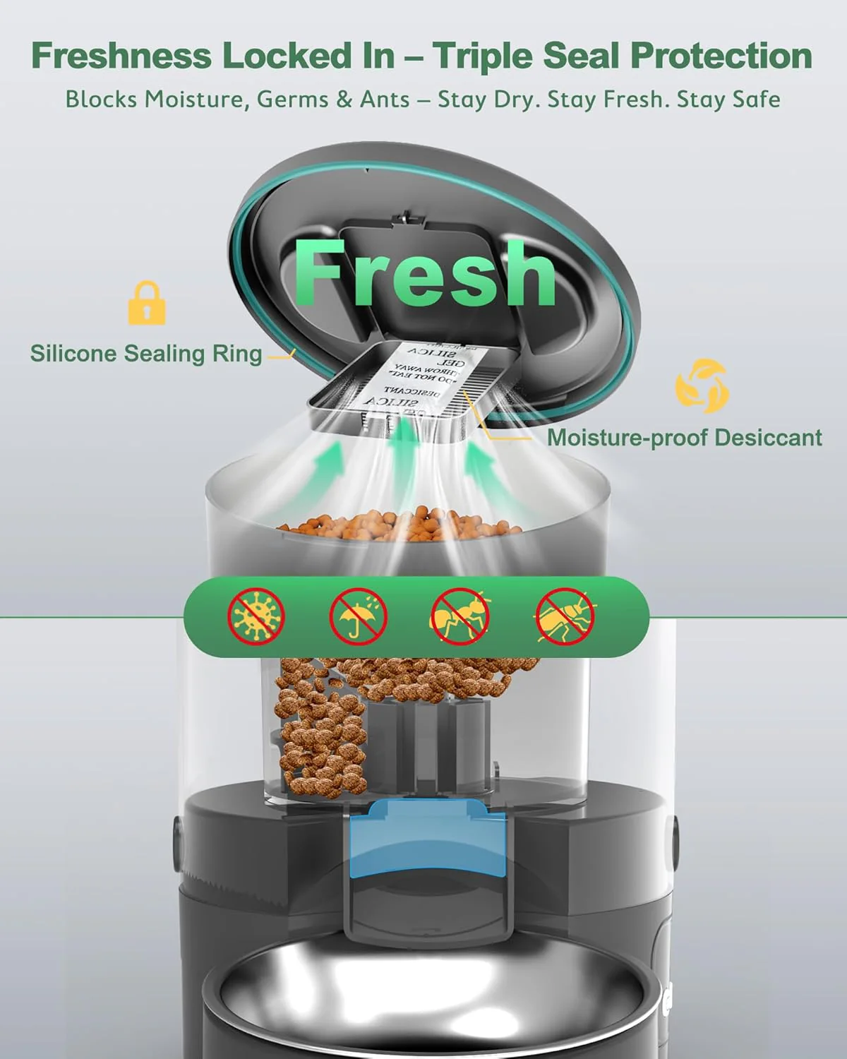 Gimars 5L Automatic Cat Feeder Programmable 1-6 Meals Dispenser Black 1 Bowl NEW - Image 6