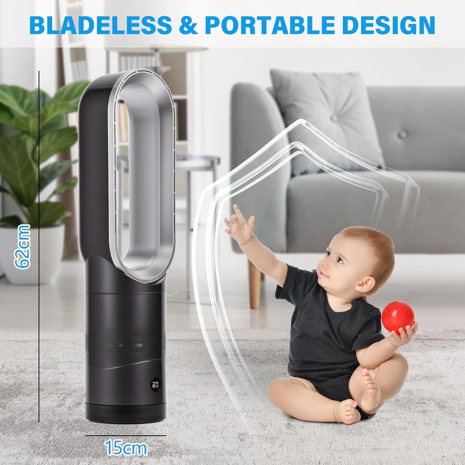 ADVWIN Bladeless Tower Fan 8 Speeds Strong Wind 9H Timer Remote Control Gray NEW - Image 7