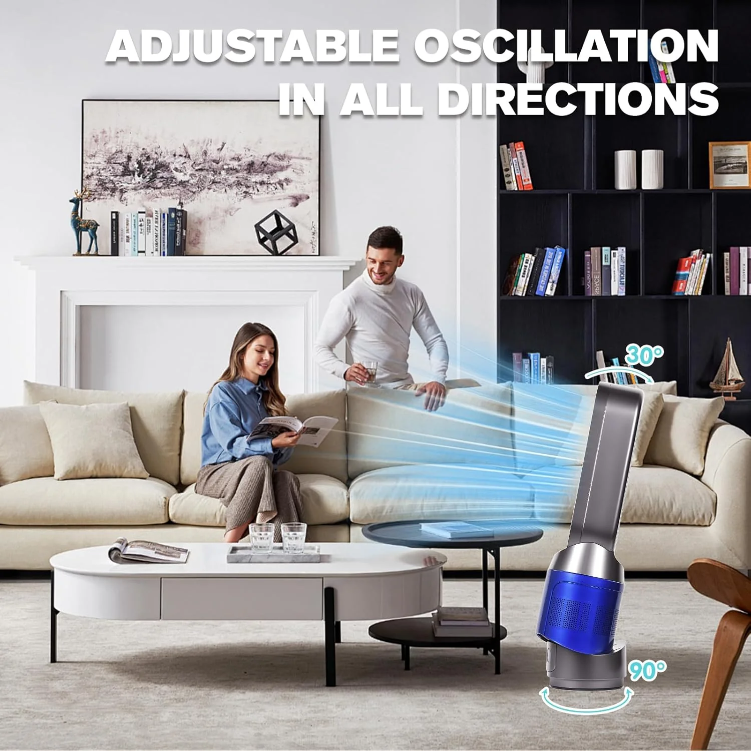 ADVWIN Bladeless Tower Fan with HEPA Filter 8-Speed Quiet Cooling Blue NEW - Image 3