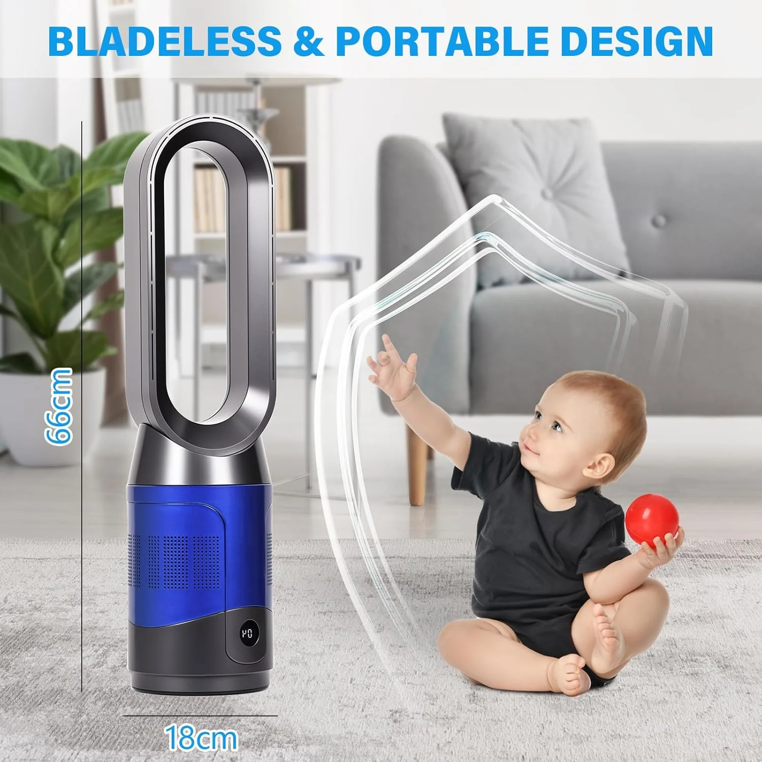 ADVWIN Bladeless Tower Fan with HEPA Filter 8-Speed Quiet Cooling Blue NEW - Image 7