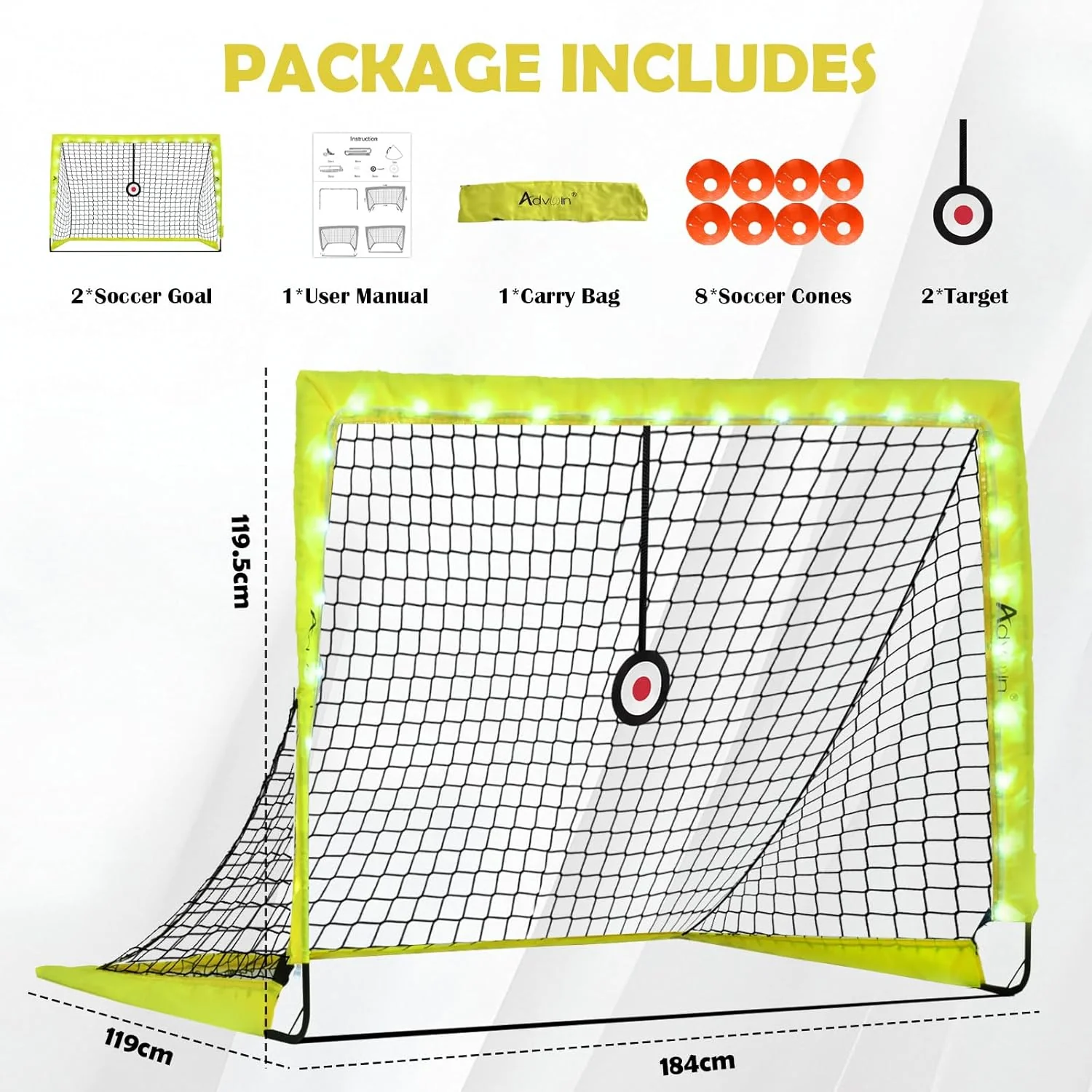 ADVWIN 1.8M*1.2M Football Training Gear Pro Kit with LED Light-Up Goal NEW - Image 7