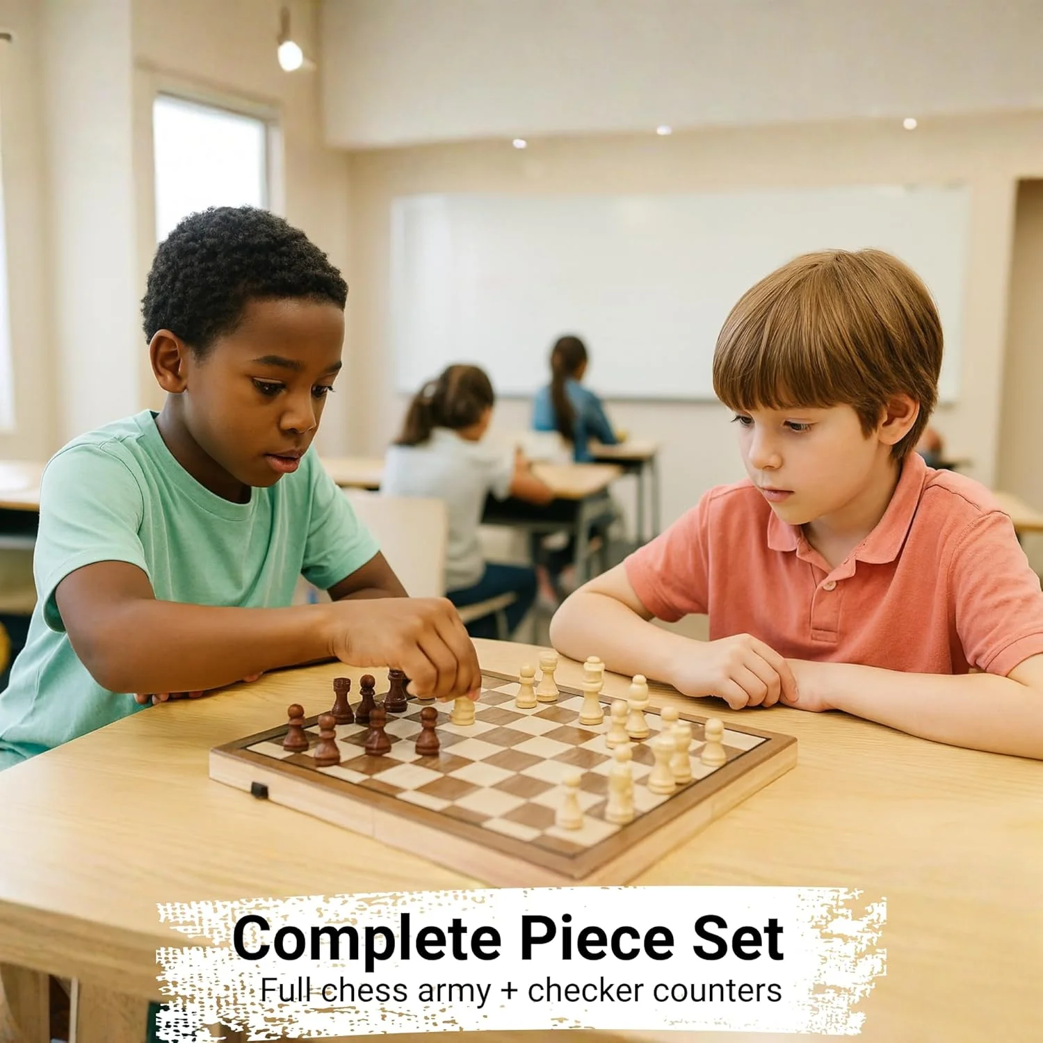 Anlova Wooden Magnetic Checkers & Chess Board Set - Foldable Portable NEW - Image 3