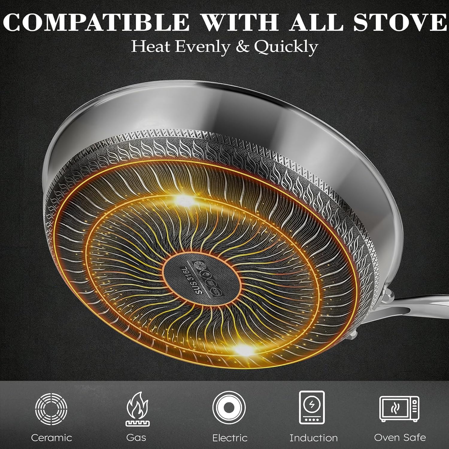 Homodoskey 28CM Stainless Steel Frying Pan Non-Stick Cookware Skillet Silver NEW - Image 3