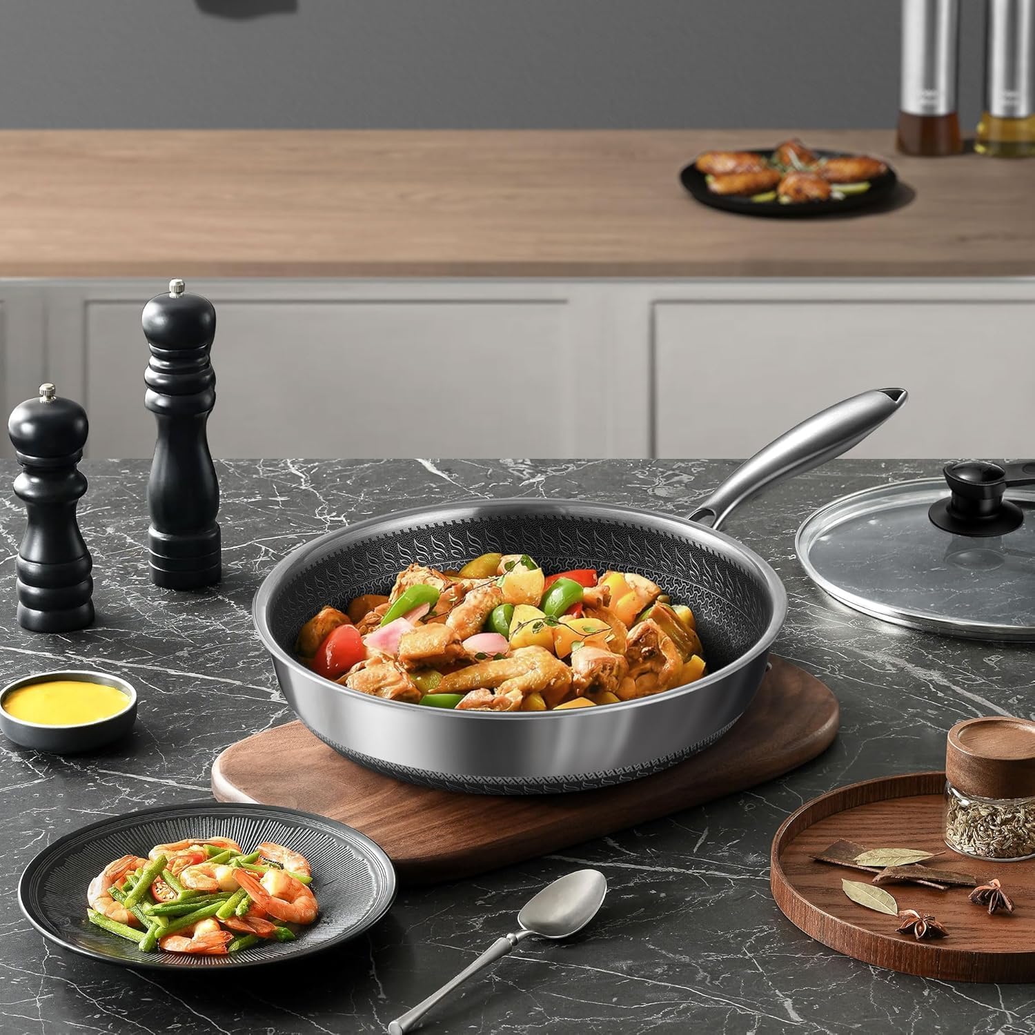 Homodoskey 28CM Stainless Steel Frying Pan Non-Stick Cookware Skillet Silver NEW - Image 7