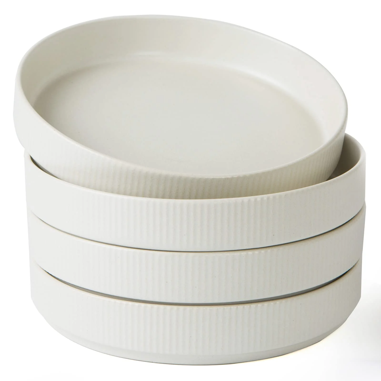 famiware 8.25" Pasta Bowls Set of 4 Salad Matte White Stoneware Ceramic NEW