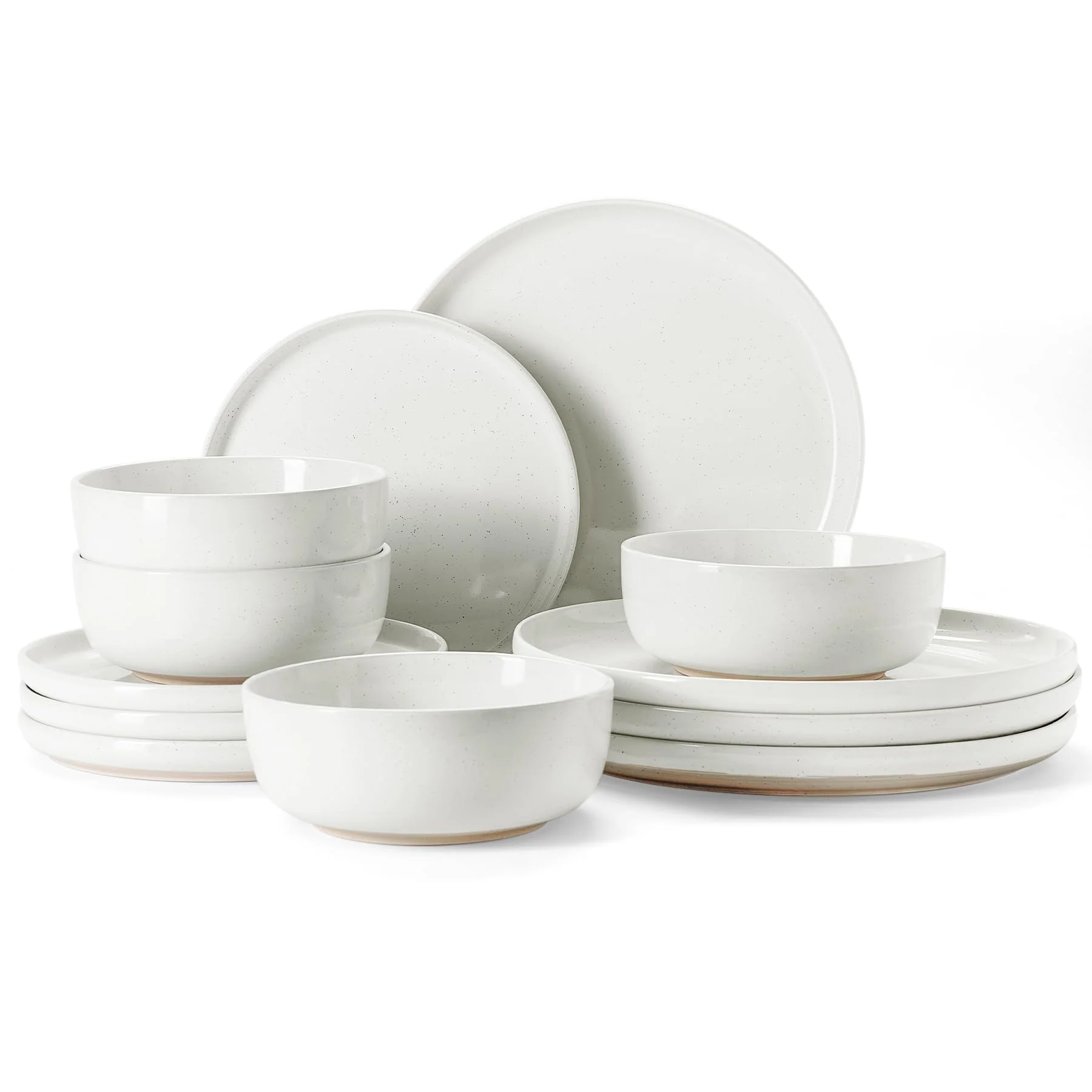 Famiware 12-Piece Stoneware Dinner Plates and Bowls Set White Dinnerware NEW