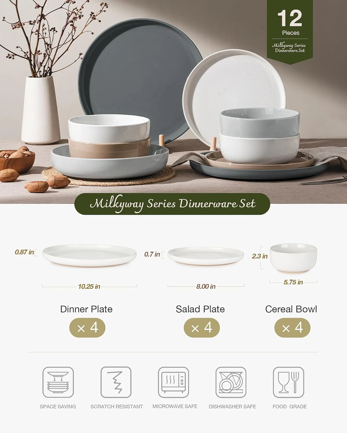Famiware 12-Piece Multi-Color Dinnerware Set - Vibrant Stoneware NEW - Image 2
