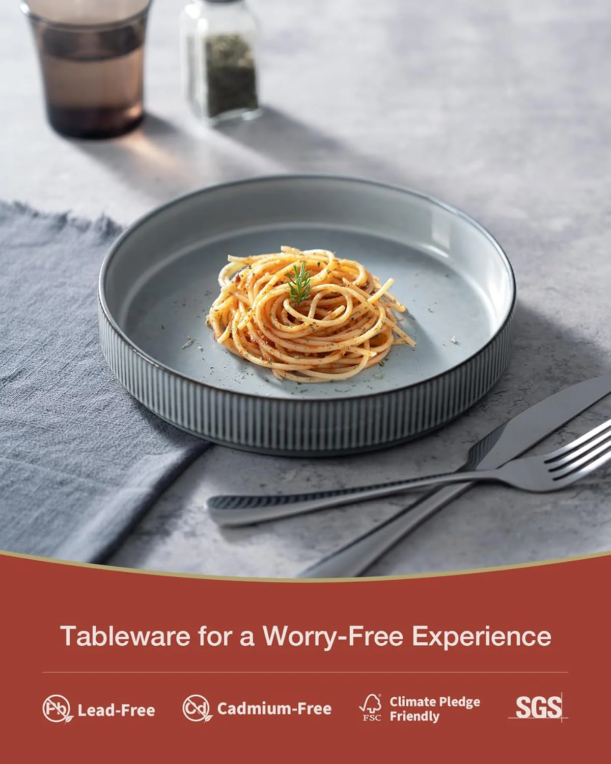 famiware 7.5" Pasta and Salad Bowl Set 4-Piece Star-Smoky Blue Stoneware NEW - Image 3