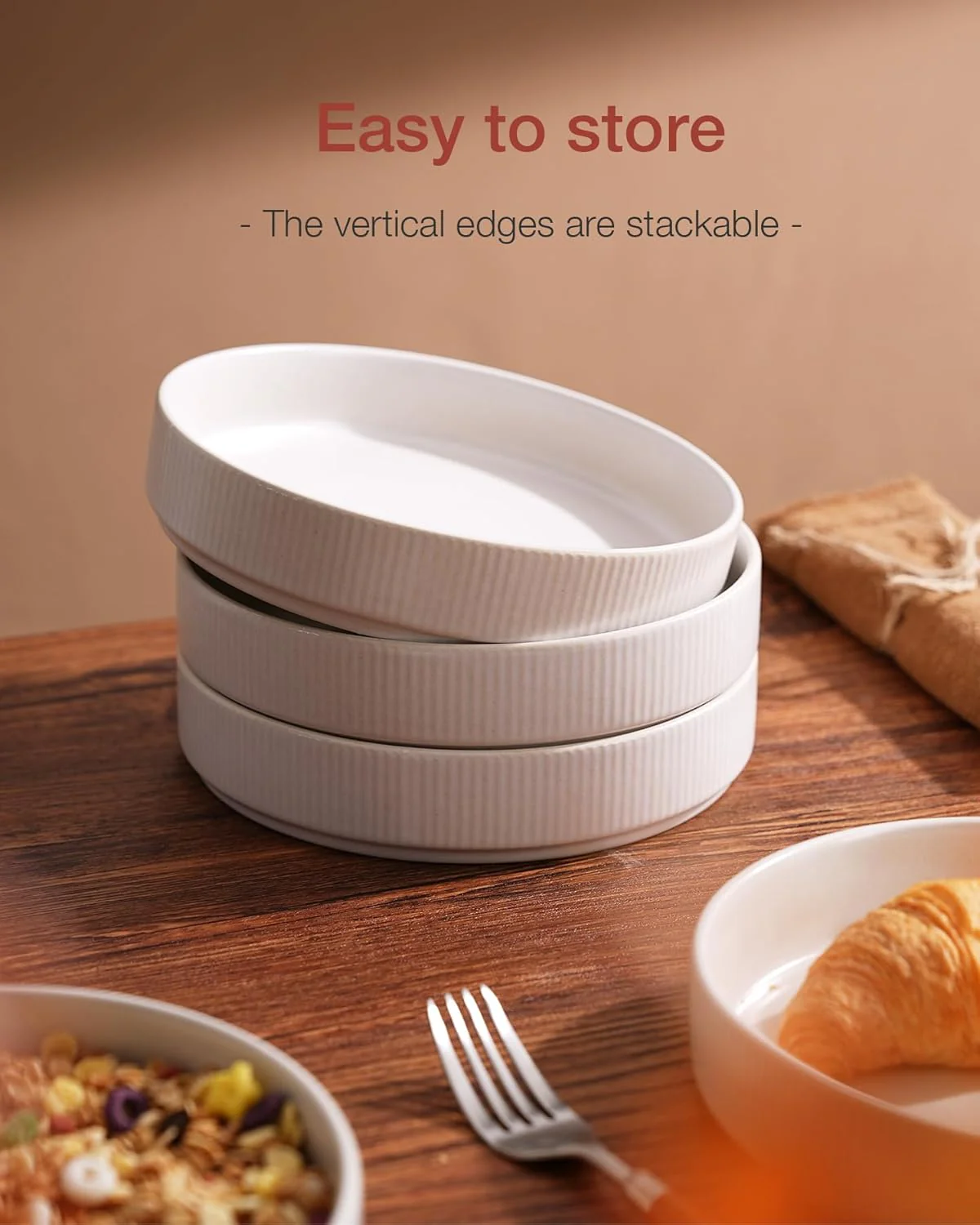 famiware 7.5" Pasta Bowls Set of 4 Salad Stoneware Ceramic Star-Matte White NEW - Image 6