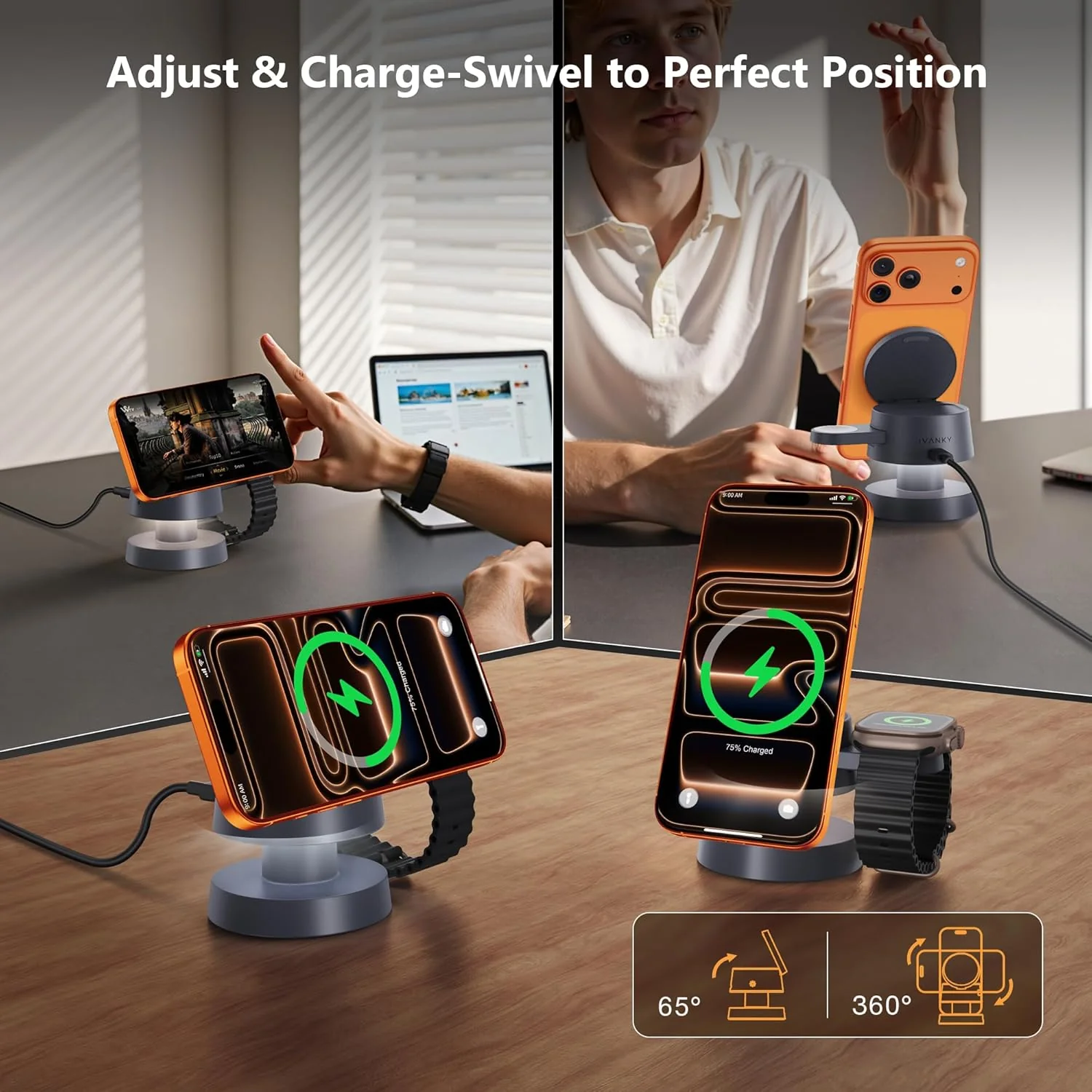 IVANKY 4-in-1 Induction Chargers Qi2 Wireless Charger Stand for iPhone Navy NEW - Image 7