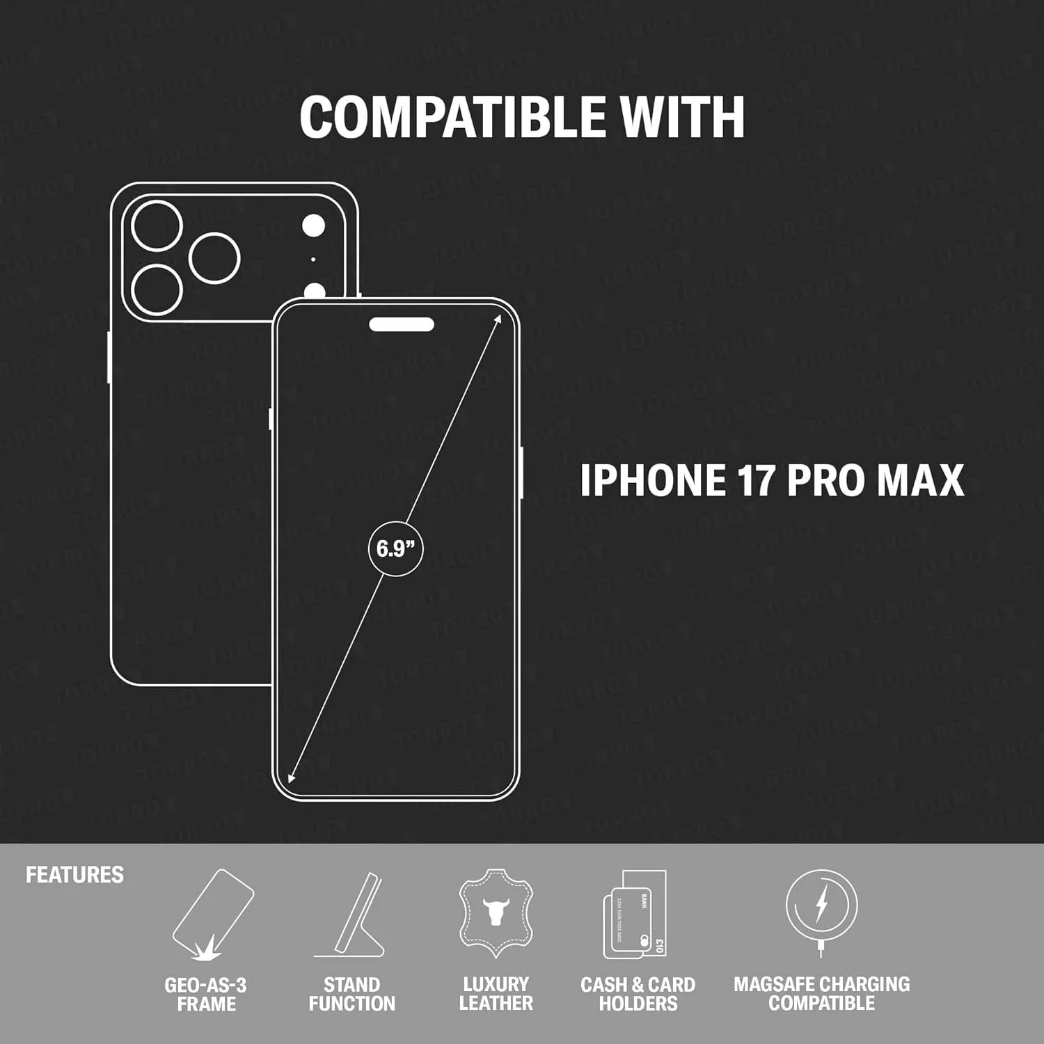 TORRO Premium Leather Flip & Wallet Case for iPhone 17 Pro Max 6.9" Brown DEMO - Image 2