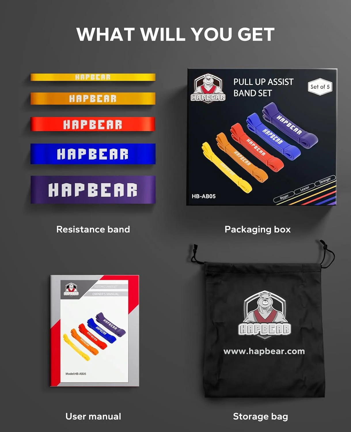 HAPBEAR Resistance Bands 5 Levels Heavy Duty Thermoplastic Elastomer (TPE) NEW - Image 7