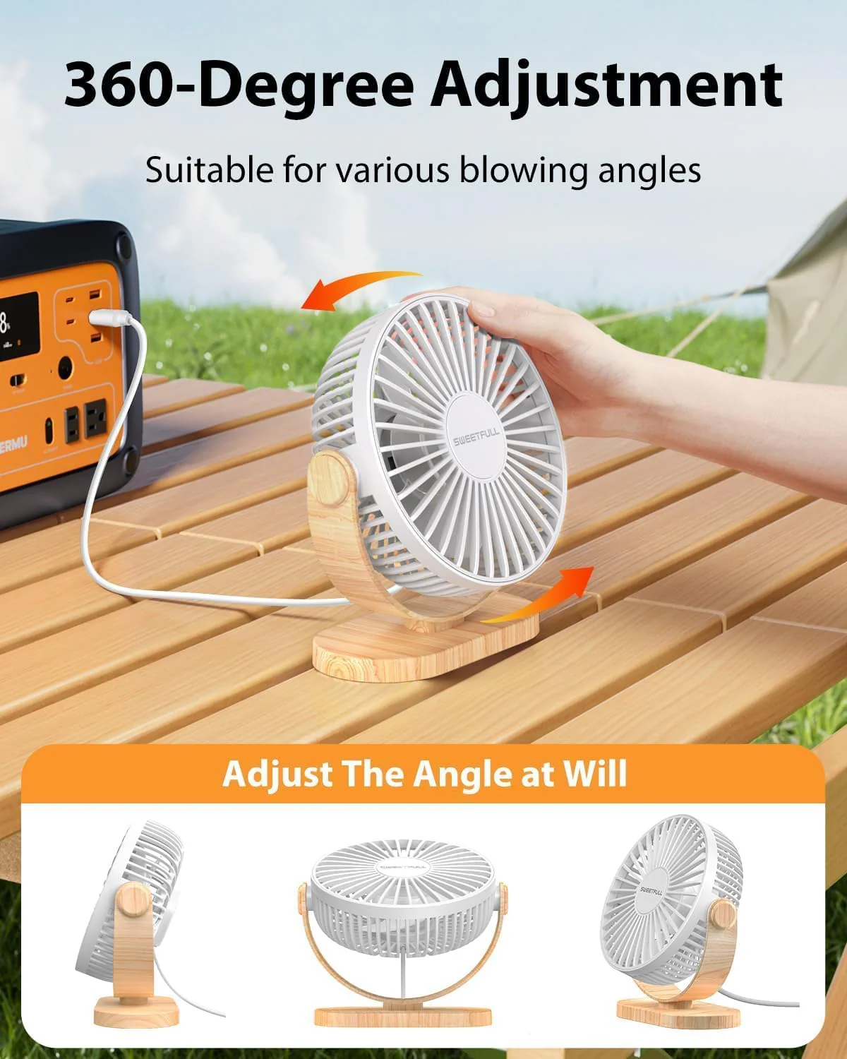 SWEETFULL Quiet 3-Speed Portable Desk Fan, 360° Adjustable, White, Whisper NEW - Image 3