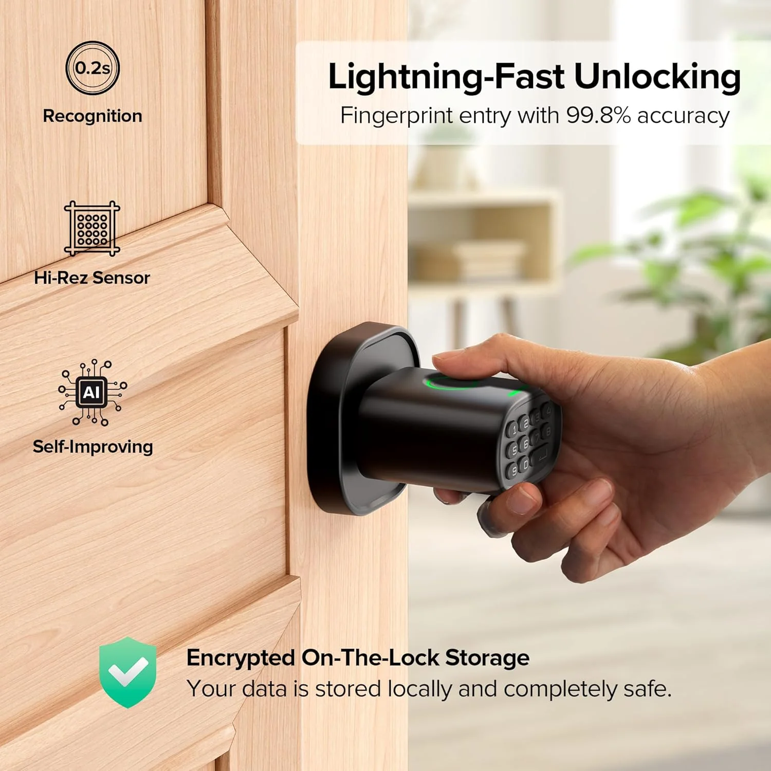 ThorBolt Fingerprint Door Lock Keypad Knob Enhanced Home Security Black NEW - Image 5