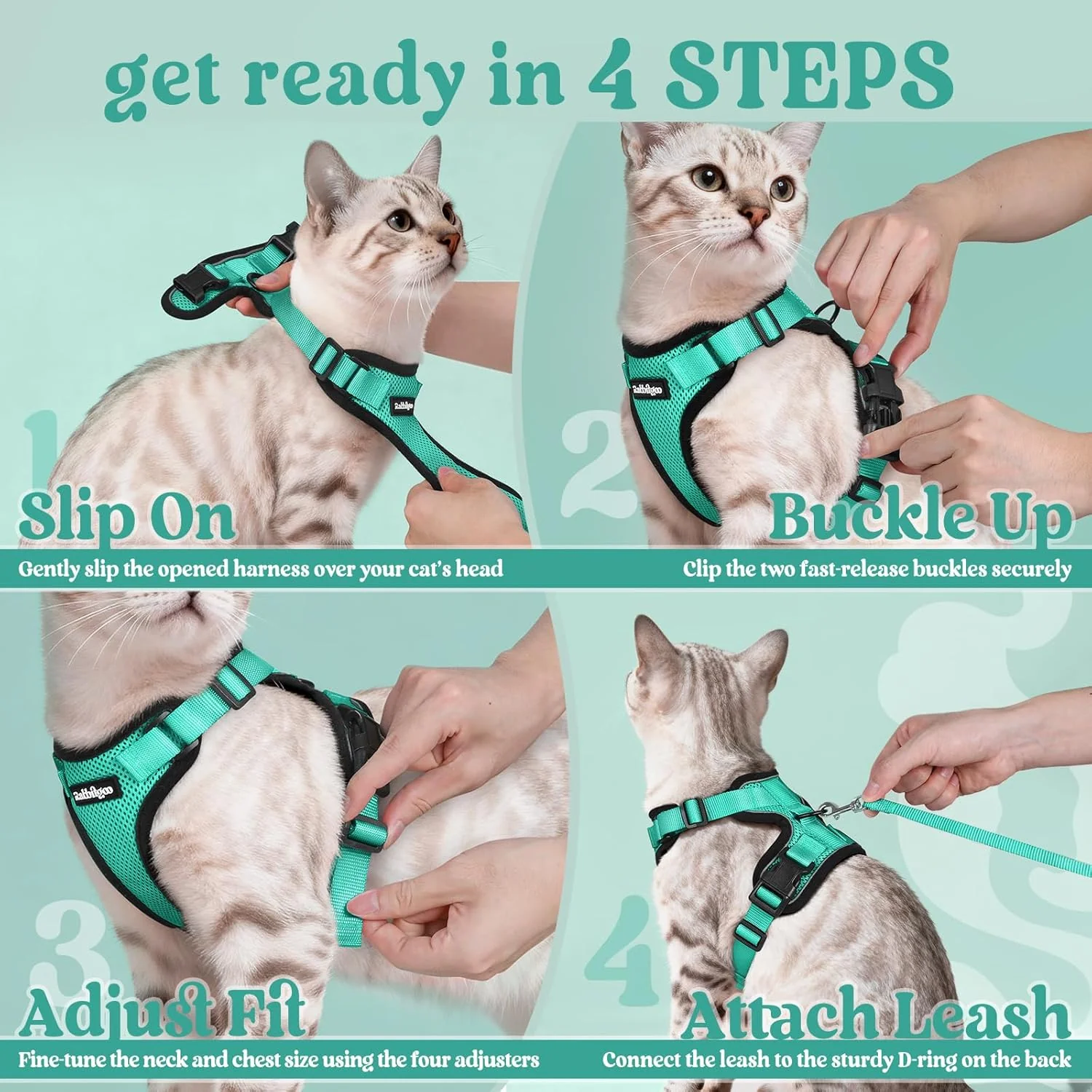 rabbitgoo Escape Harnesses Proof Soft Adjustable Nylon Cat Harness XXS NEW - Image 8