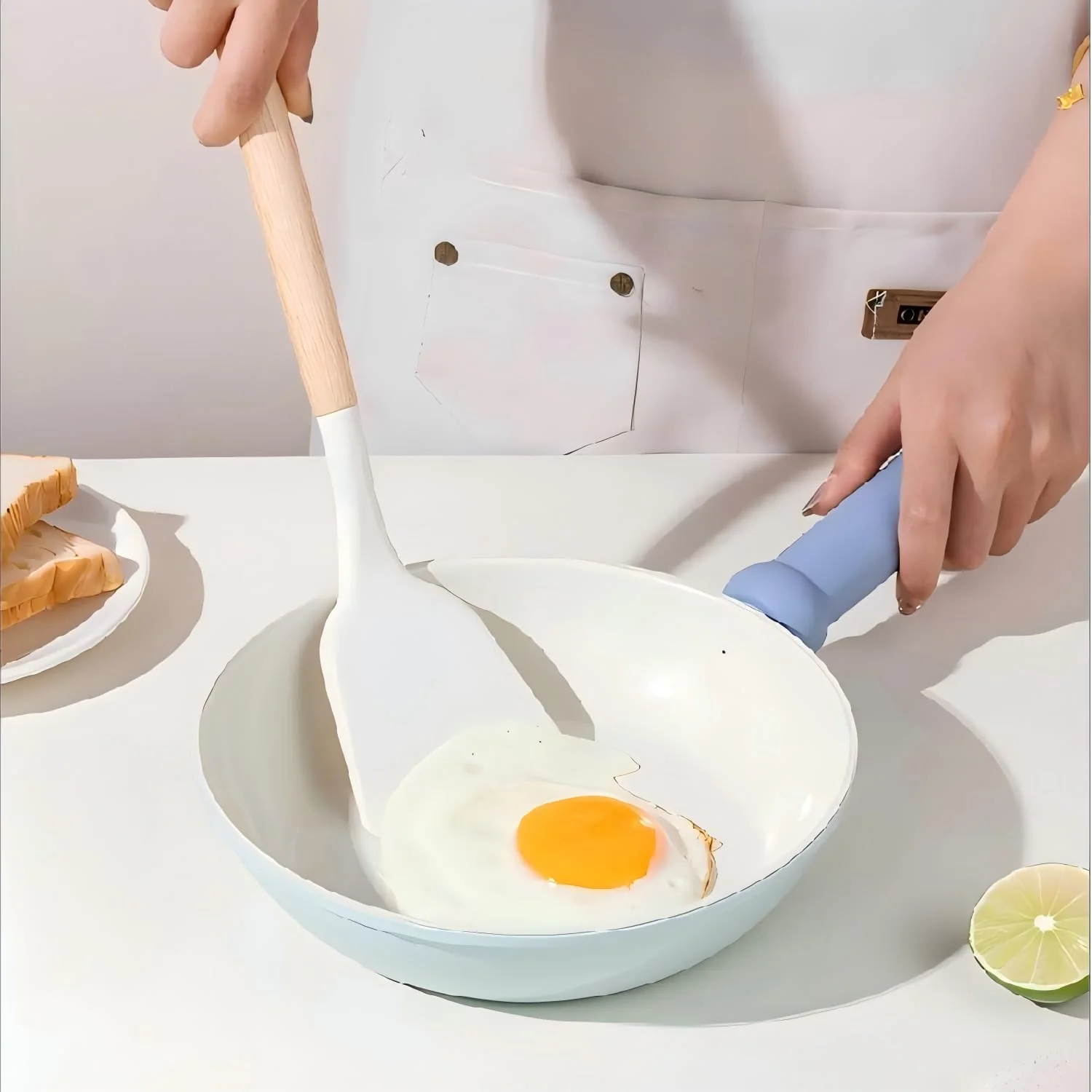 10.3-Inch Non-Stick Frying Pan Skillet Wrought Iron Ceramic Infused Blue NEW - Image 8