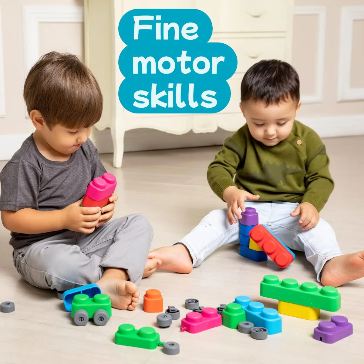 FarFarLand Multicolor Montessori Sorting & Stacking Toys 15 pcs + 12 wheels NEW - Image 3